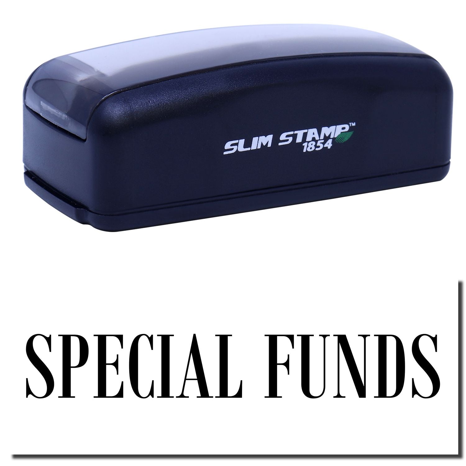 Slim Stamp 1854 self-inking stamp showing SPECIAL FUNDS for official document marking and processing.