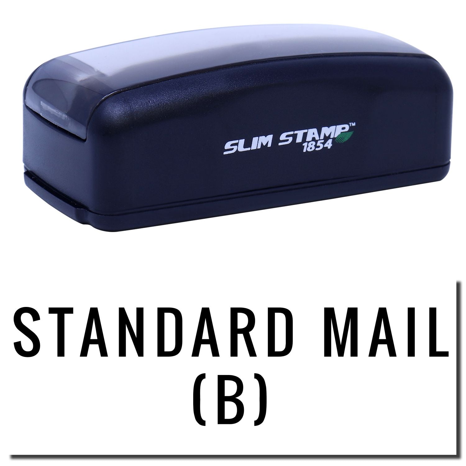 Close-up of Slim Stamp 1854 self-inking stamp for Standard Mail (B) branding and quick address stamping.