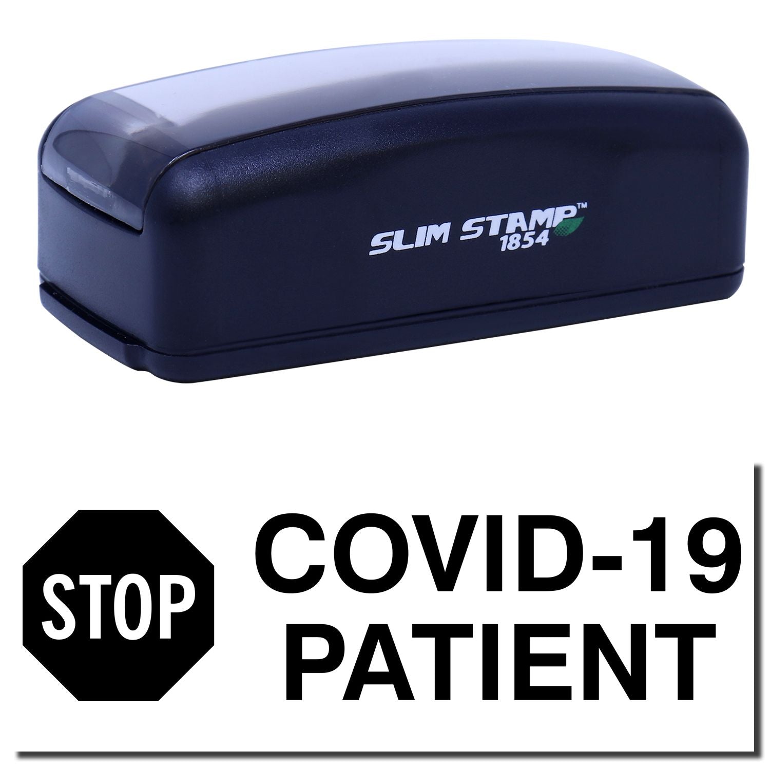 Slim STOMP 1854 COVID-19 patient STOP sign on portable shoe sanitizer to help reduce contamination in healthcare entryways safely.