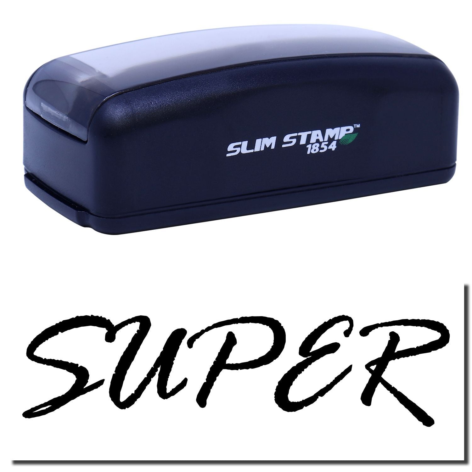 Slim Stamp 1854 branded self-inking stamp close-up, showing model name on stamp body for office shipping and labeling product image.