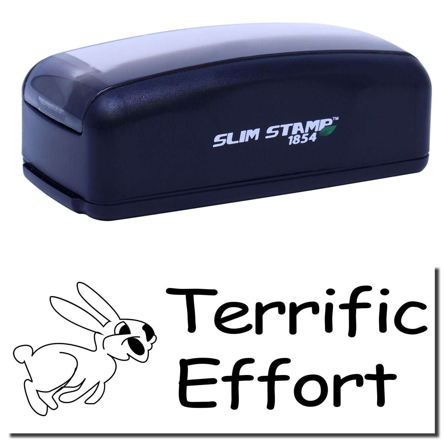 Slim Stamp 1854 DIY rubber stamp for crafting, featuring Terrific Effort motivational quote for scrapbooking, cards, and gifts.