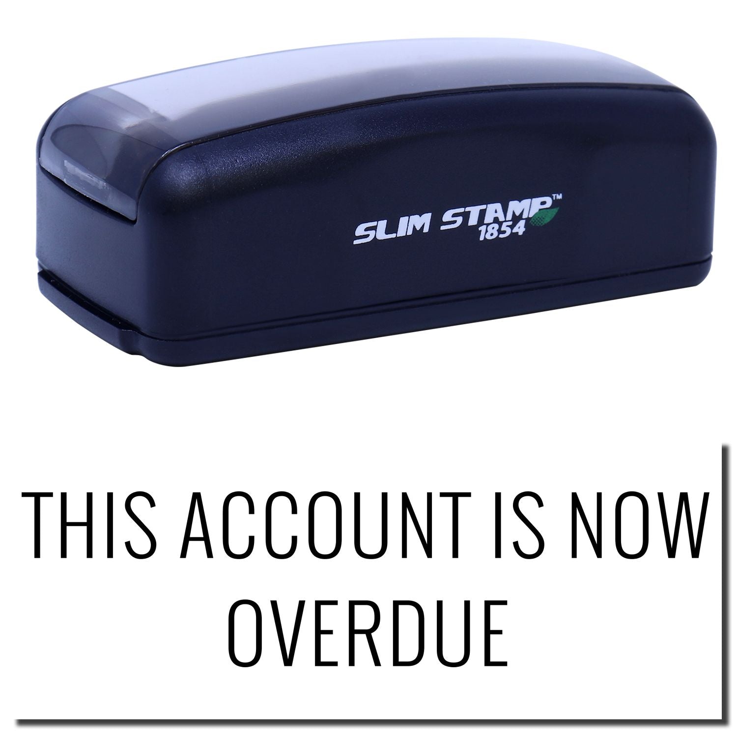 Slim Stamp 1854 blue stamp device with message This account is now overdue warning notice