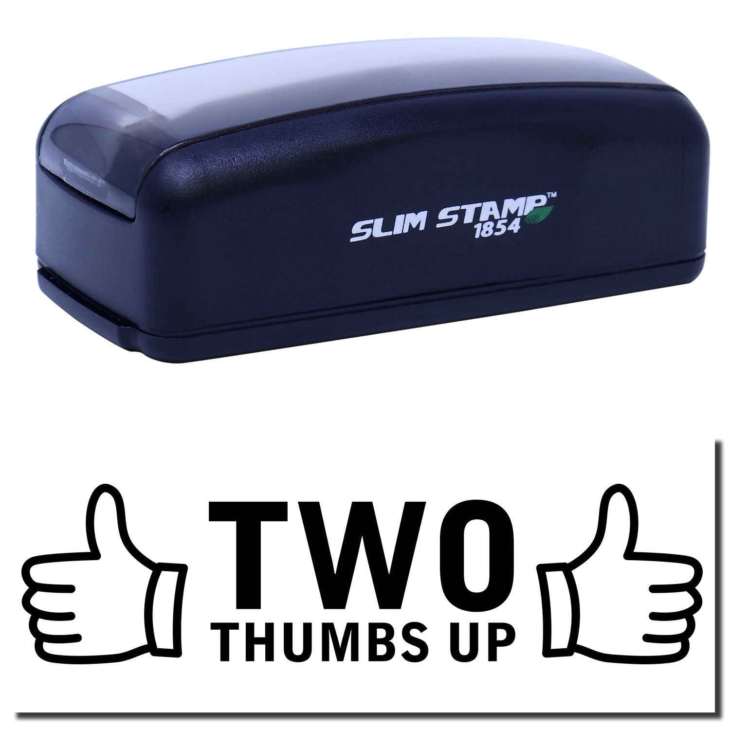 Slim Stamp 1854 self-inking stamp with thumbs-up icon, for positive approvals and quick document labeling in offices and trade