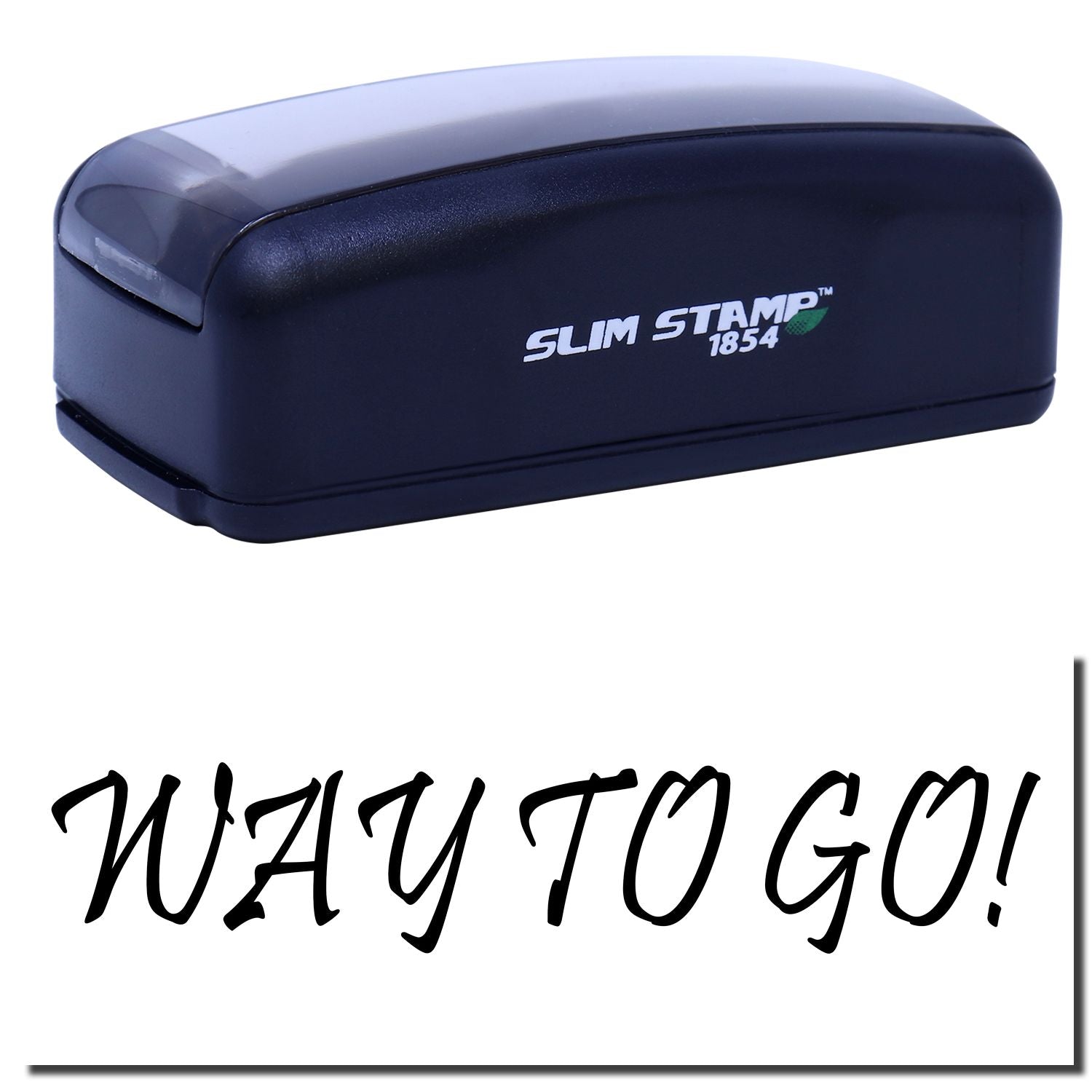 Slim Stamp 1854 compact handheld ink stamp for branding, stamping dates and logos on documents and packages for offices and shipping labels.