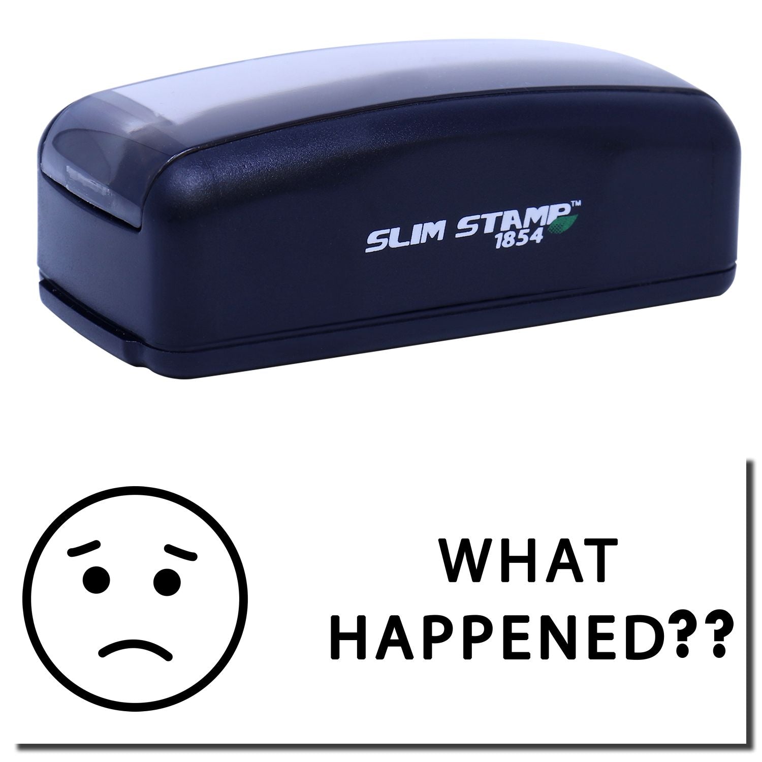 Slim Stamp 1854 marking device shown with WHAT HAPPENED?? warning about failed stamp results.