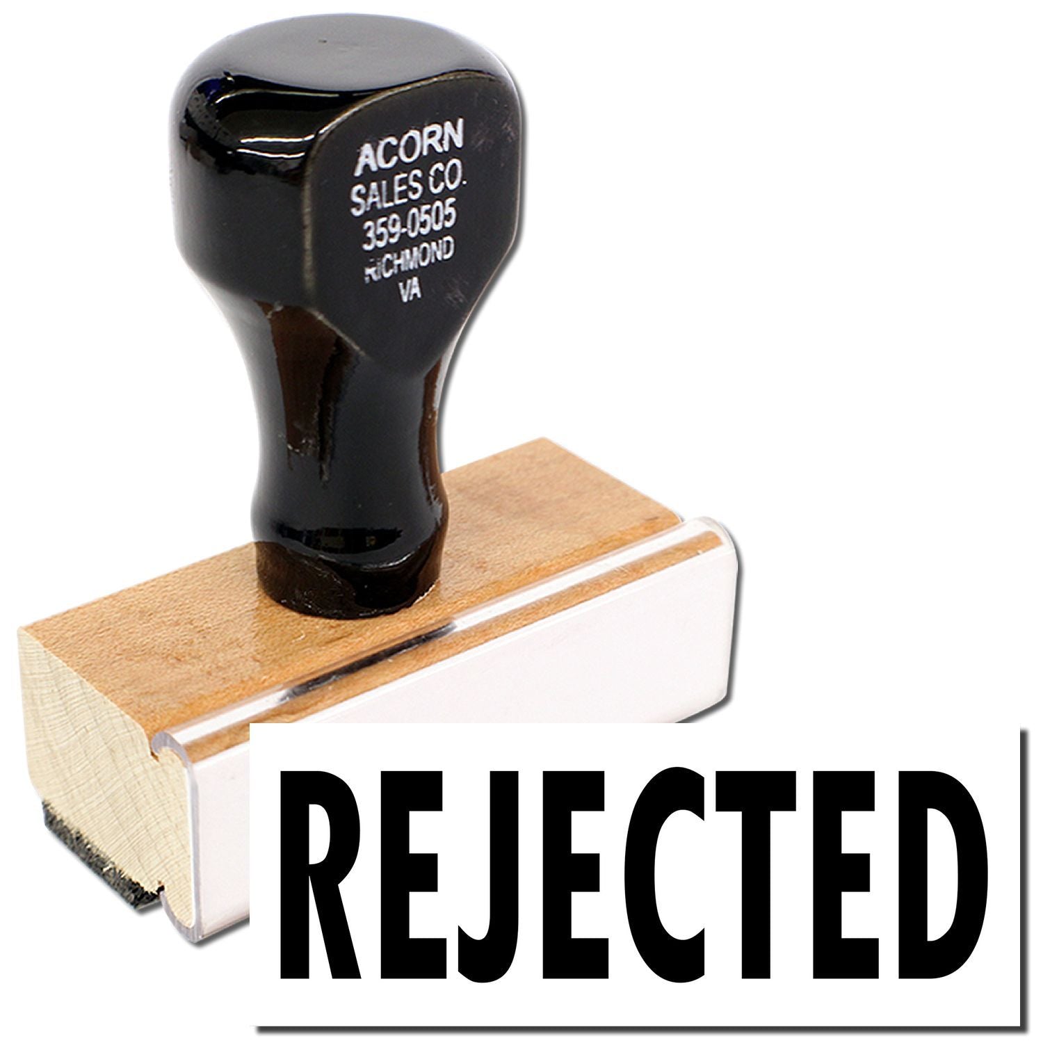 Acorn Sales Co REJECTED stamp on mail package, including phone 359-0505 and Richmond, Virginia contact info.