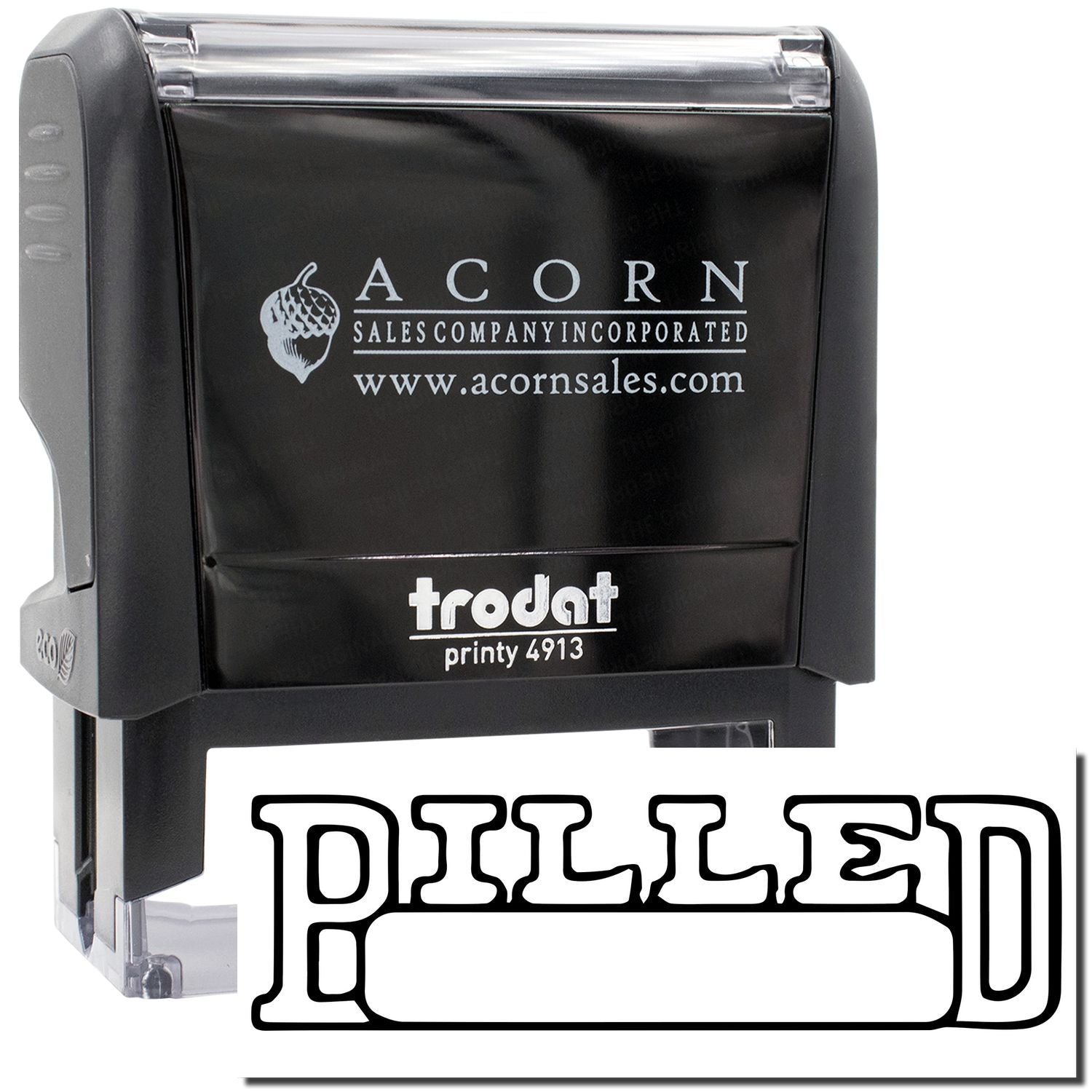 Acorn Sales Inc. Printy 4913 stamp showing Acorn logo and website for branded imprinting.