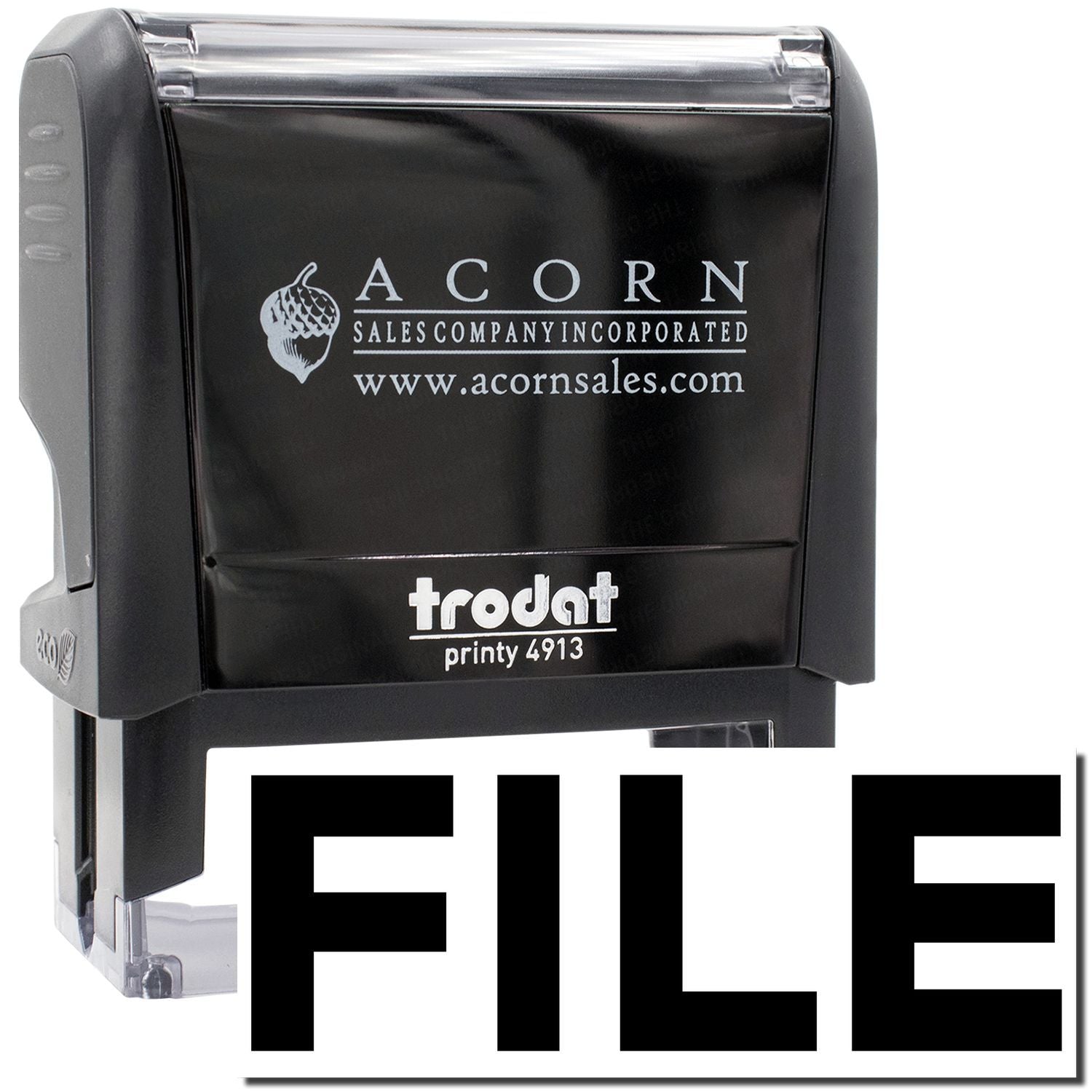 FRODAT Printy 4913 self-inking stamp from Acorn Sales Company Incorporated (acornsales.com) product close-up.