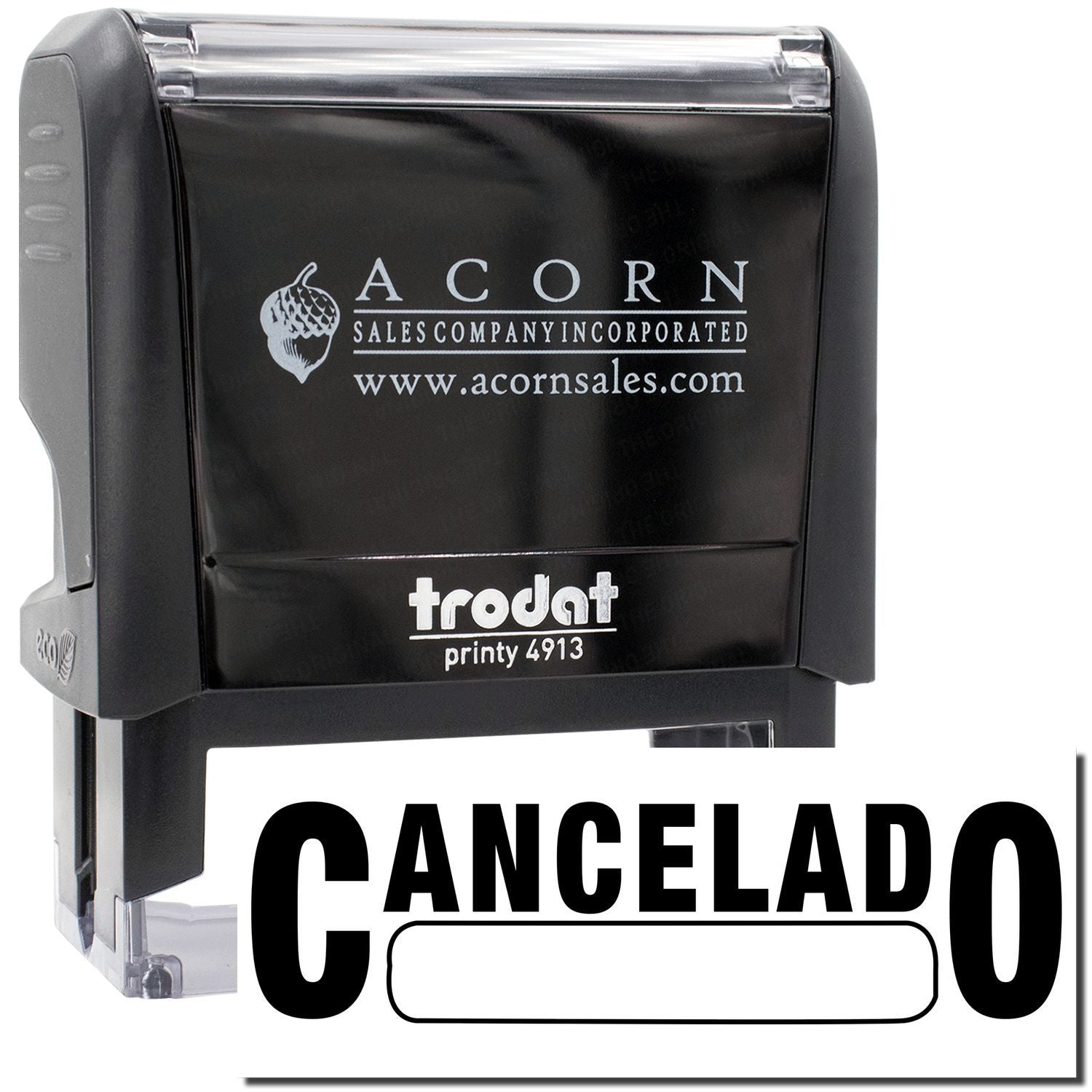 Acorn Sales cancellation stamp, print 4913, marked CANCELADO for labeling documents with a clear void/cancel impression.