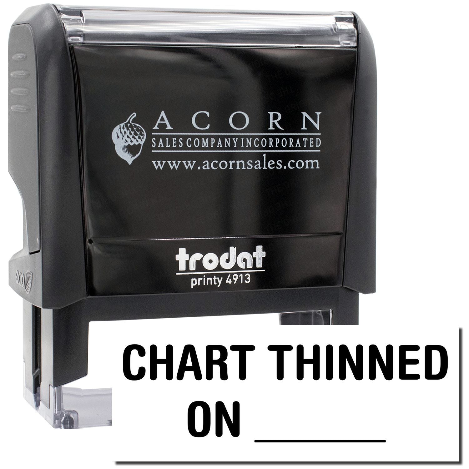 Acorn Sales Company Incorporated ink stamp on Frodat Printy 4913 with logo and CHART THINNED ON notice for chart thinning production and deliveries.