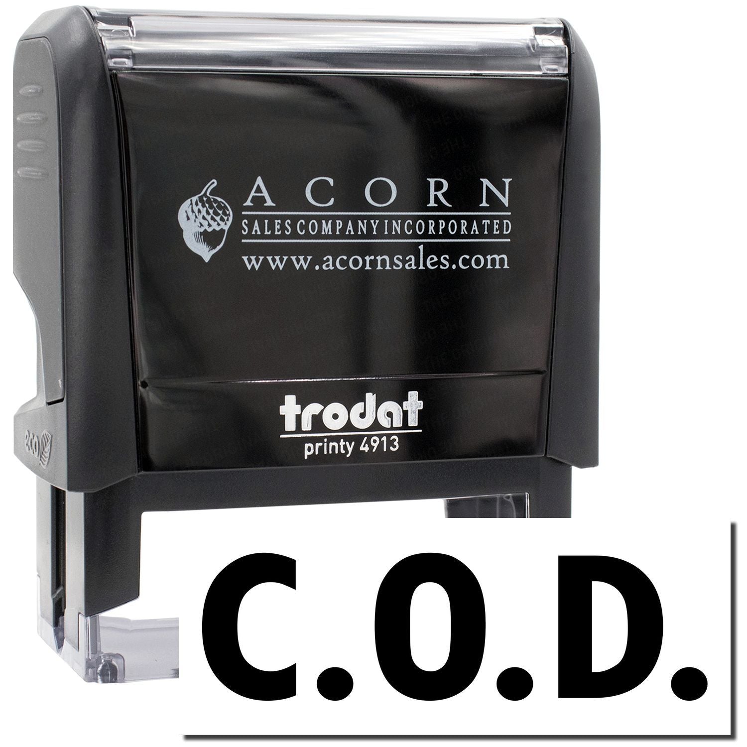 Acorn Sales Incorporated pre-inked Printy 4913 stamp showing acornsales.com and C.O.D. mark for invoices