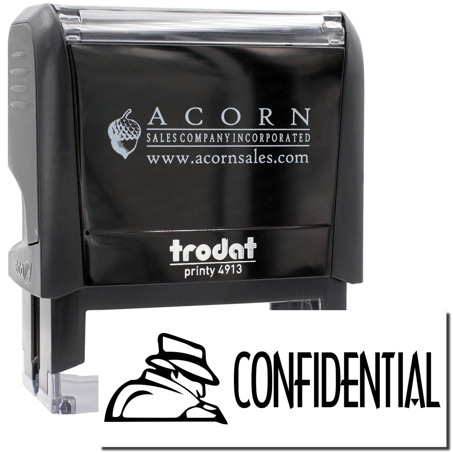 Acorn Sales Trodat Printy 4913 self-inking stamp showing CONFIDENTIAL marking for document privacy and control.