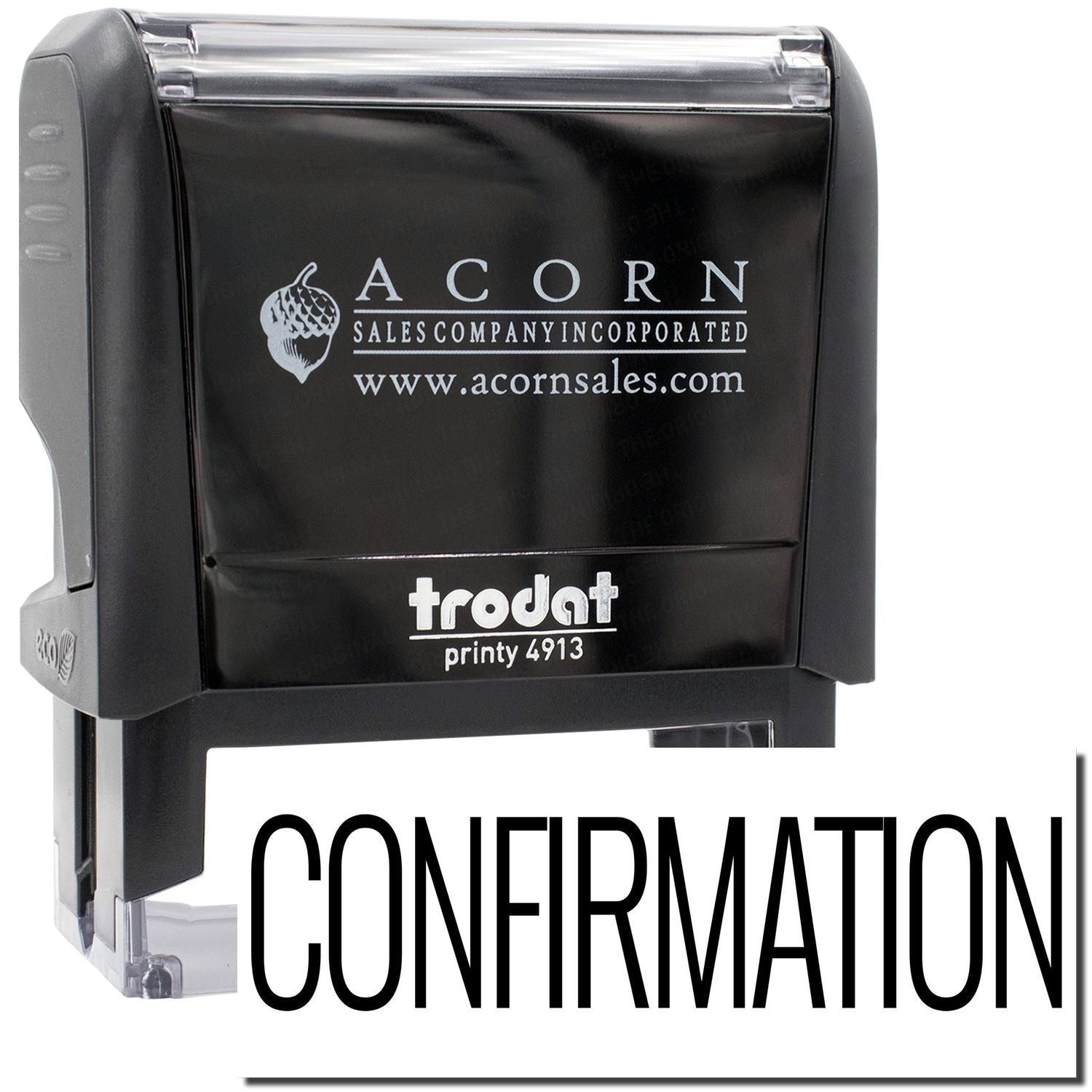 Acorn Sales custom Trodat Printy 4913 confirmation stamp with logo and website, used for document verification.