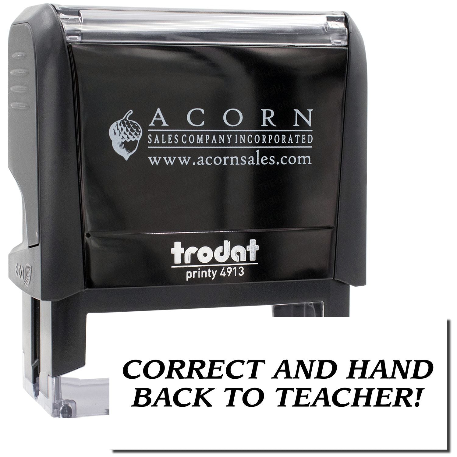 Acorn Sales pre-inked stamp for teachers: Correct and Hand Back to Teacher! classroom correction mark