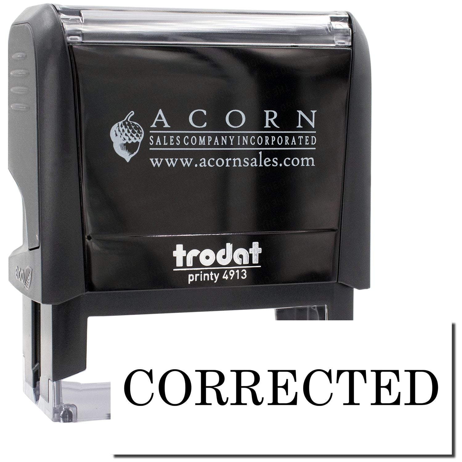 Acorn Sales Trodat Printy 4913 Corrected stamp with acornsales.com branding for marking documents and invoices