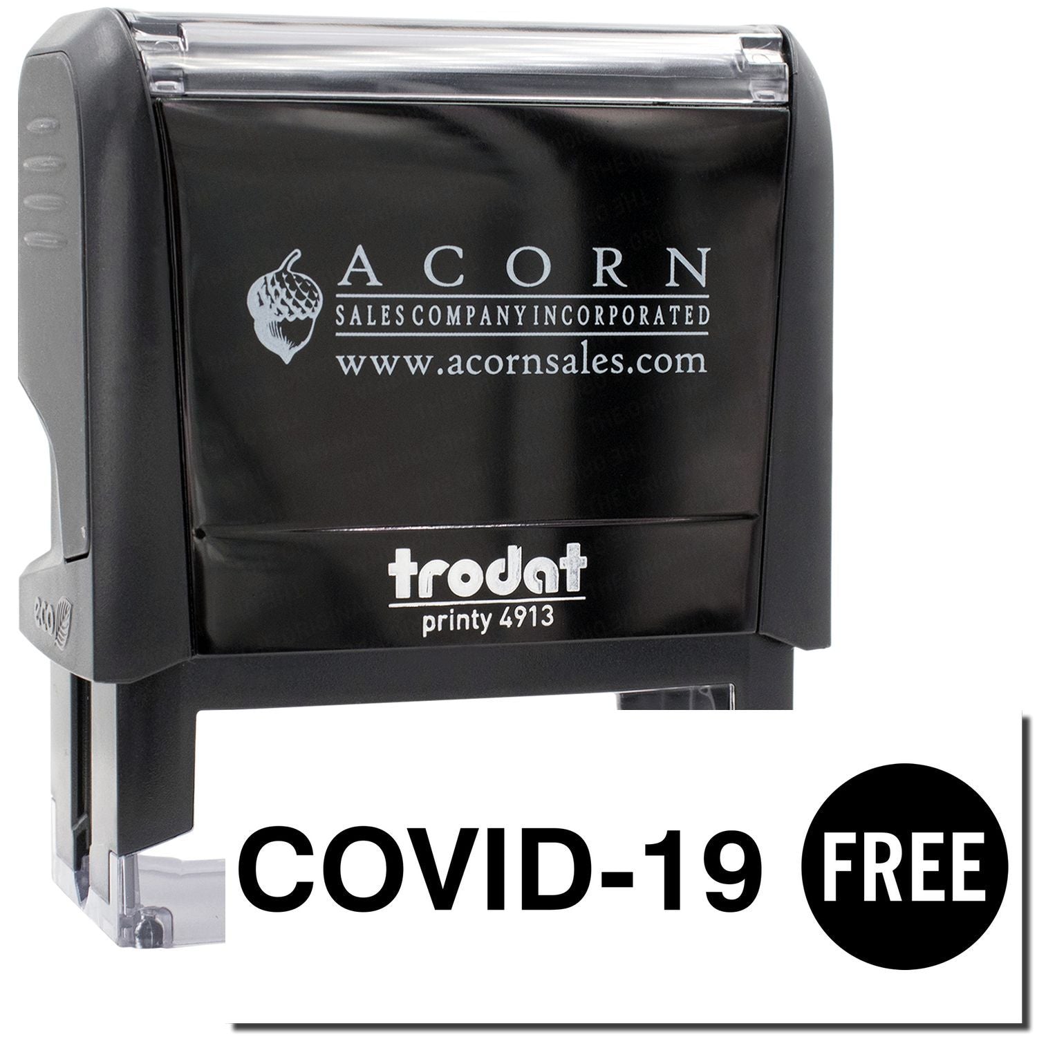 Acorn Sales Printy 4913 COVID-19 Free pre-inked stamp for quick marking, ordering and compliance labeling