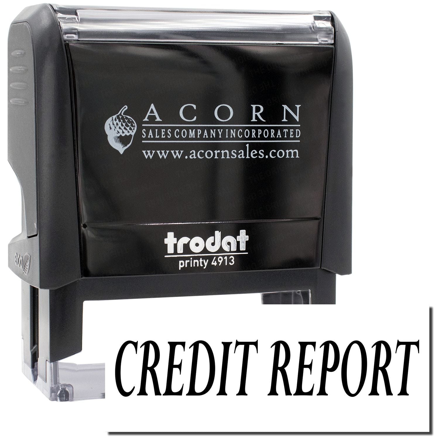 Acorn Sales credit report self-inking stamp, Printy 4913, branded acornsales.com for issuing credit reports during document verification
