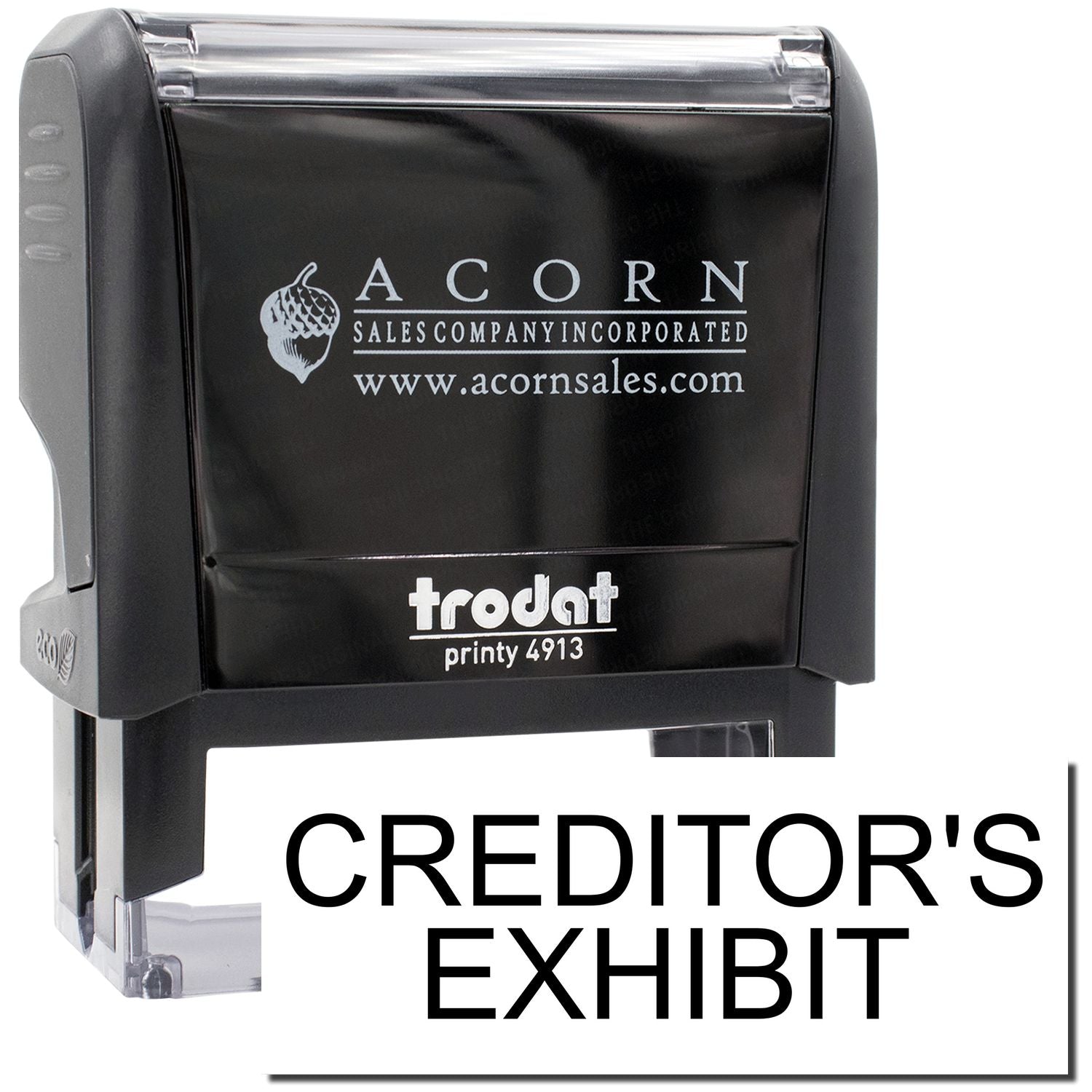 Acorn Sales Frodot Printy 4913 stamp reading Creditors Exhibit, used to mark court documents
