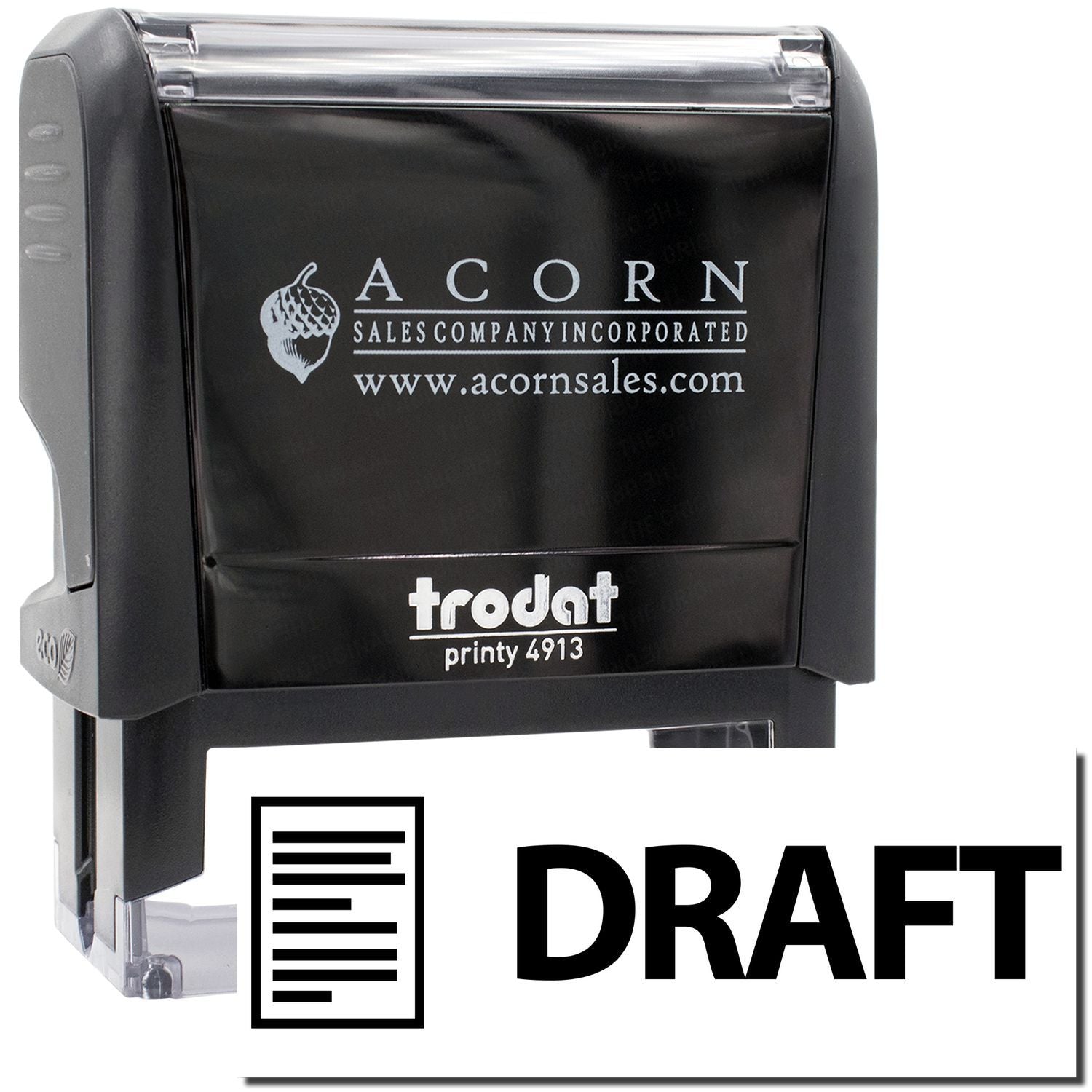 Acorn Sales Printy 4913 stamp marking documents with DRAFT status for office paperwork branding and accurate labeling of invoices, reports, forms.