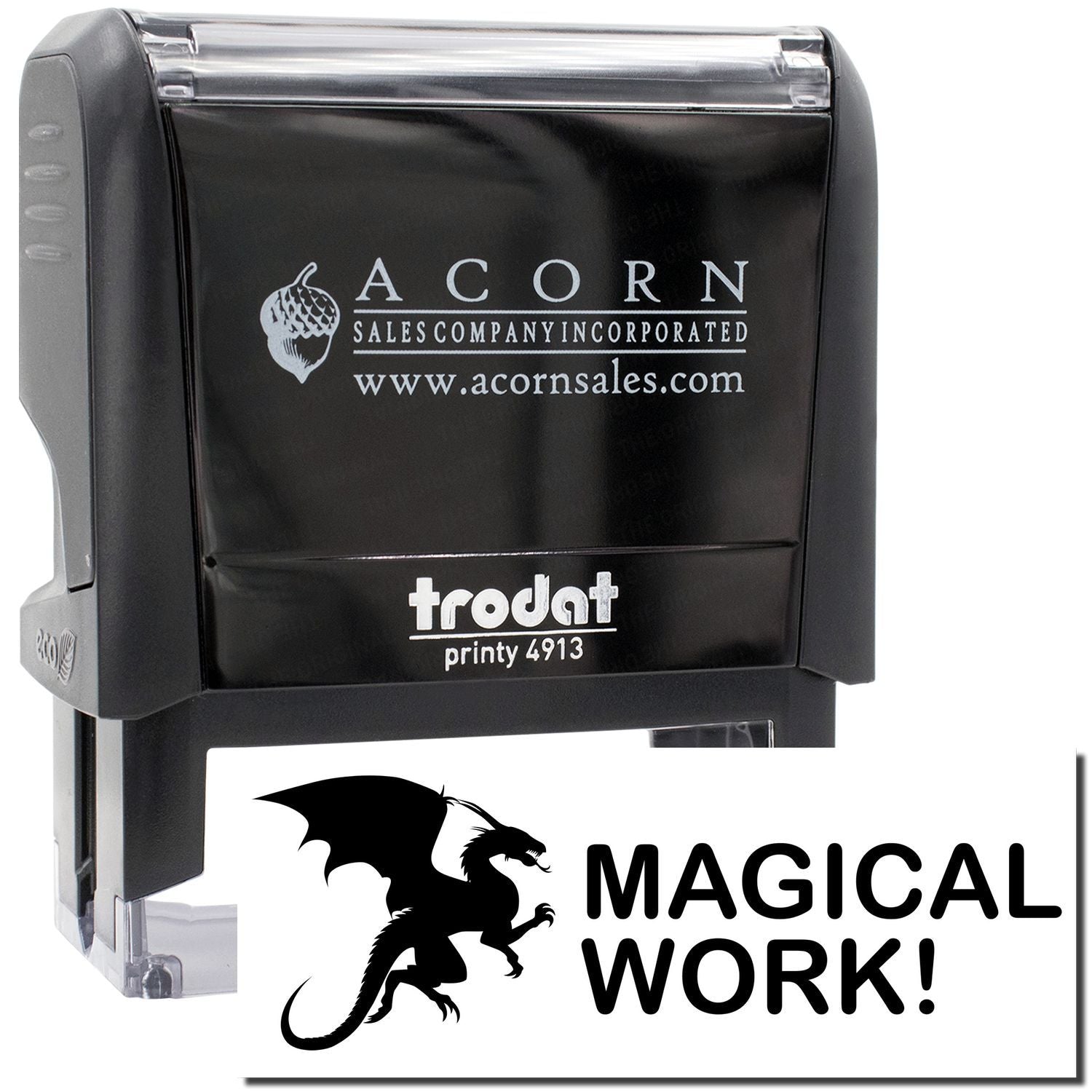Acorn Sales printy 4913 stamp showing MAGICAL WORK! branding for mail or office marking.