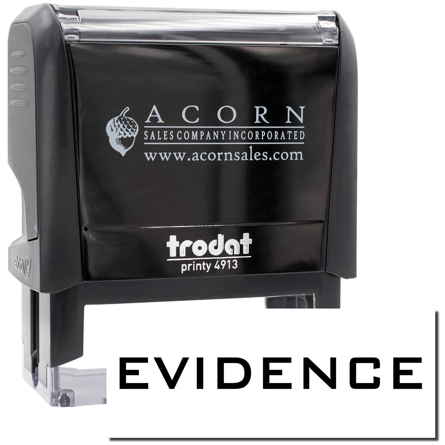 Acorn Sales Printy 4913 evidence rubber stamp with acornsales.com branding, for legal documents and proof secure marking EVIDENCE