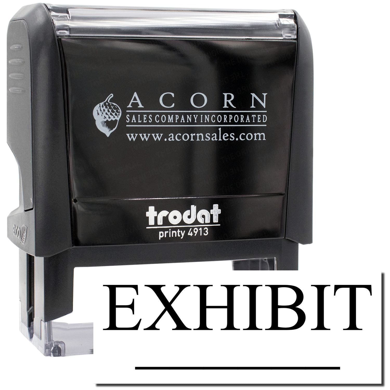 Acorn Sales Trodat Printy 4913 ink stamp with EXHIBIT label for document marking and filing.