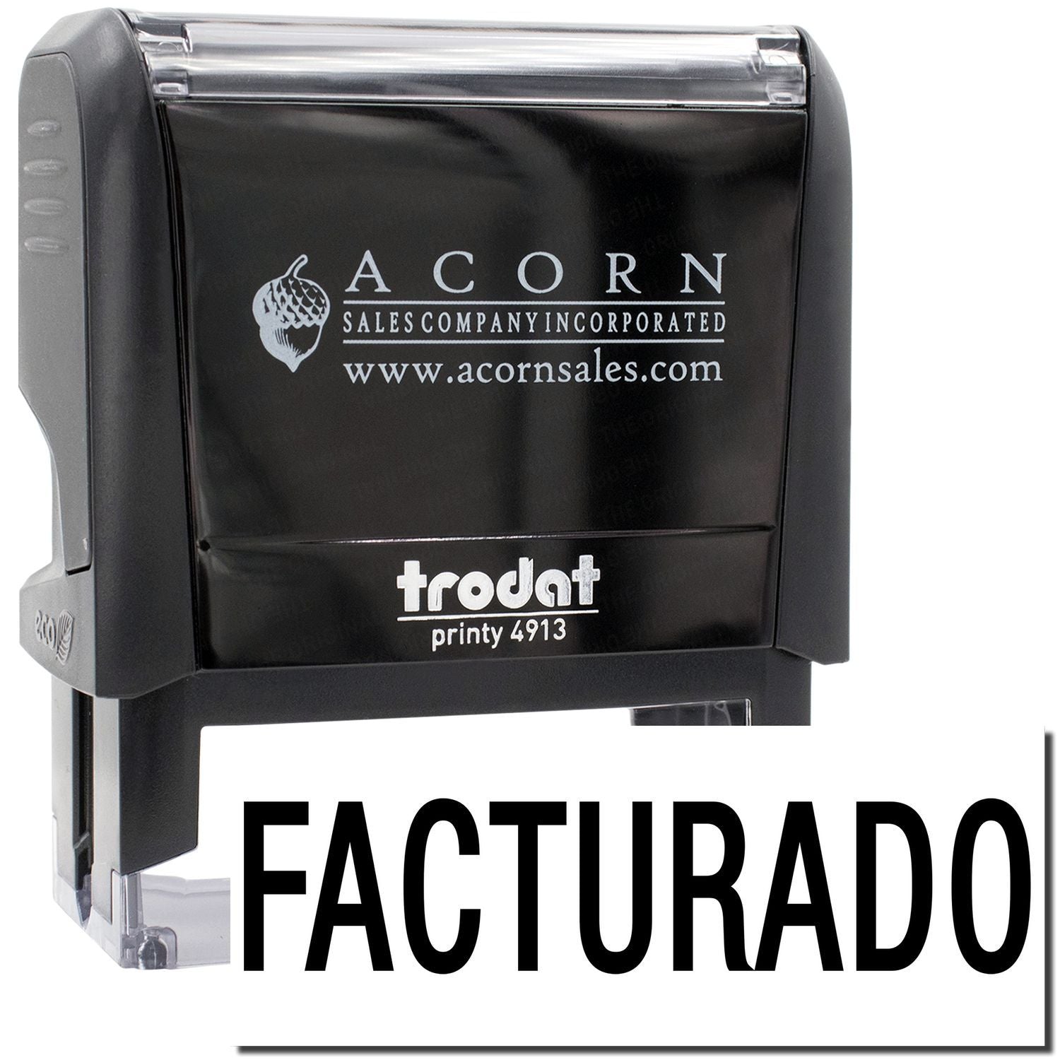 Acorn Sales Printy 4913 invoice stamp showing FACTURADO for sales paperwork and billing.