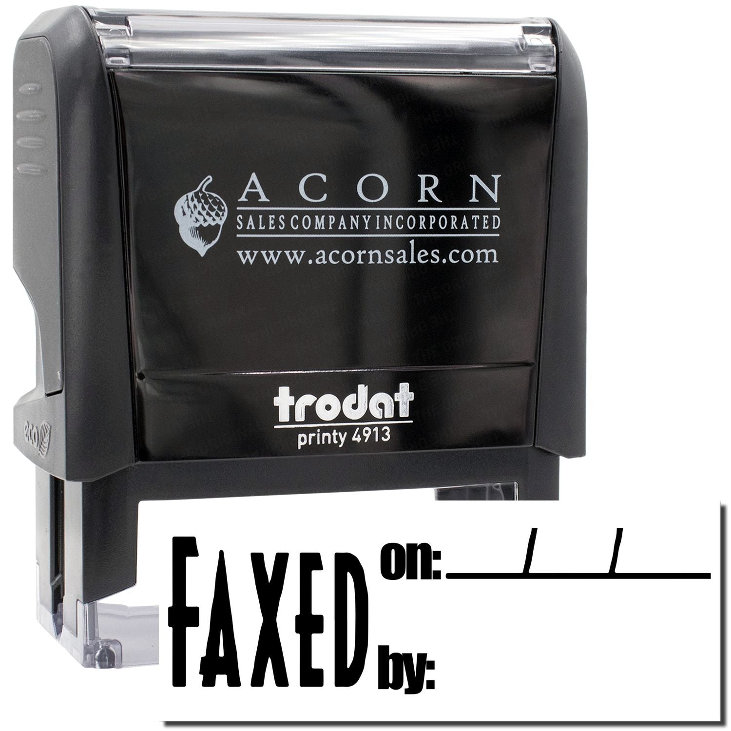 Acorn Sales Company Flexid by Trodat Printy 4913 self-inking stamp for marking documents with acorn sales branding.