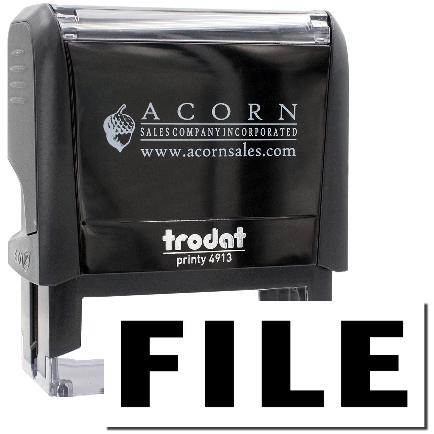 Acorn Sales Company Incorporated logo and acornsales.com on Trodat Printy 4913 self-inking stamp for official document marking service