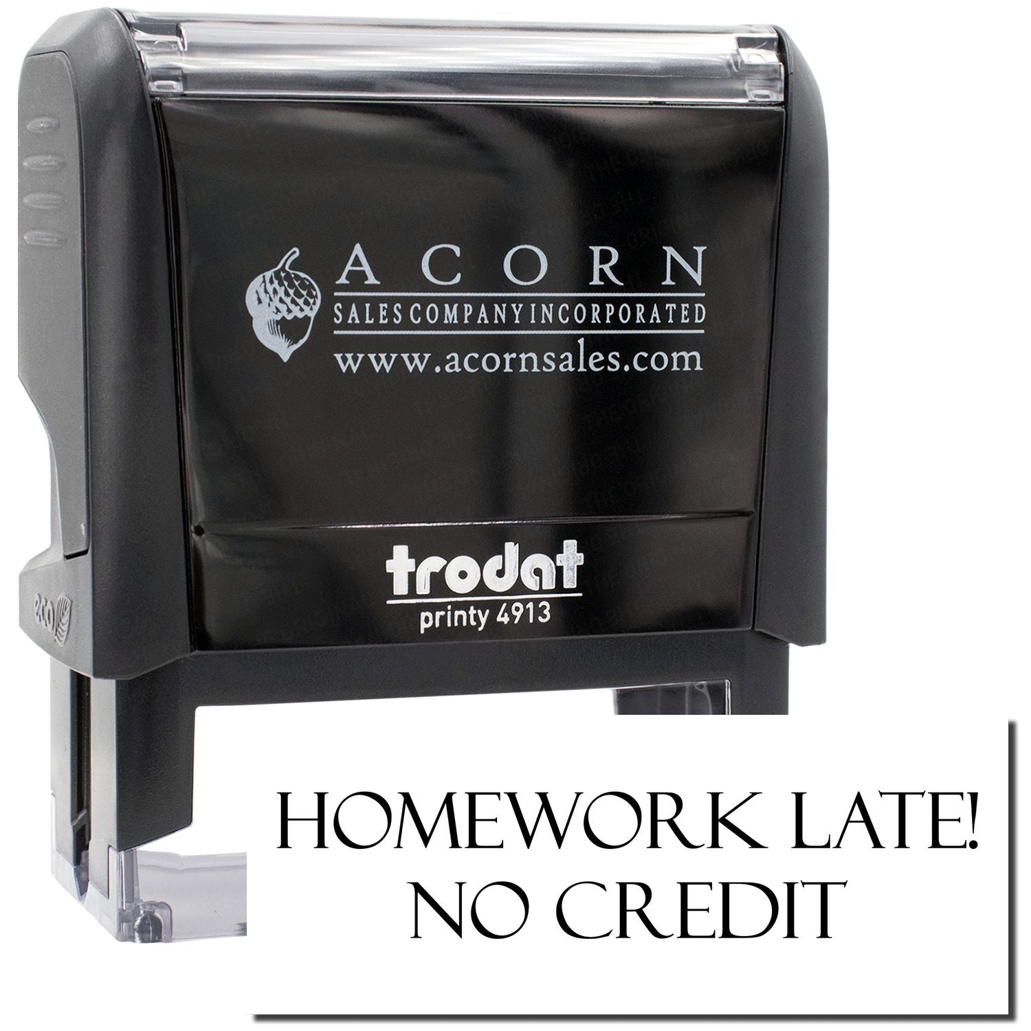 Acorn Sales pre-inked school stamp Homework Late! No Credit for teachers, marking late assignments quickly.
