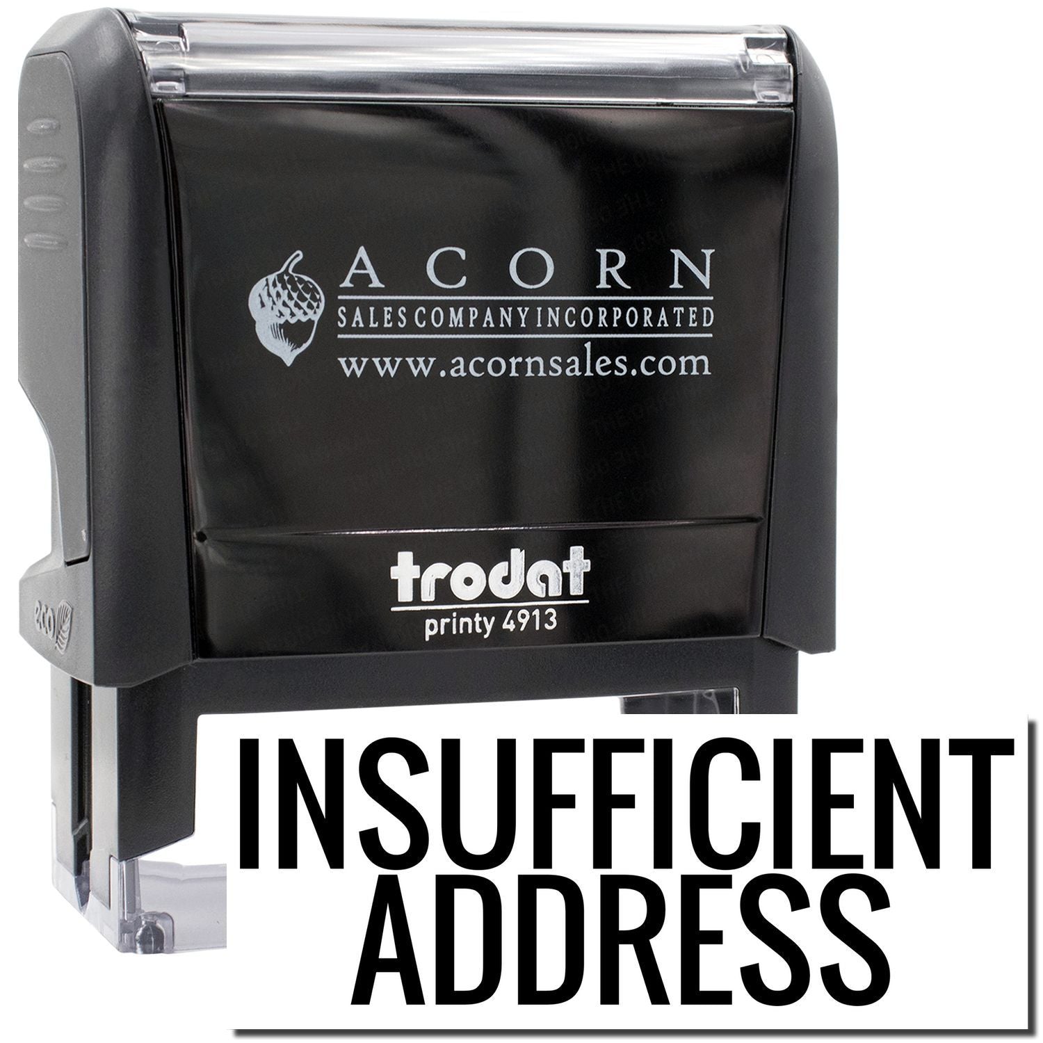Acorn Sales Incorporated label printer displaying Insufficient Address error message for shipping and delivery address verification.