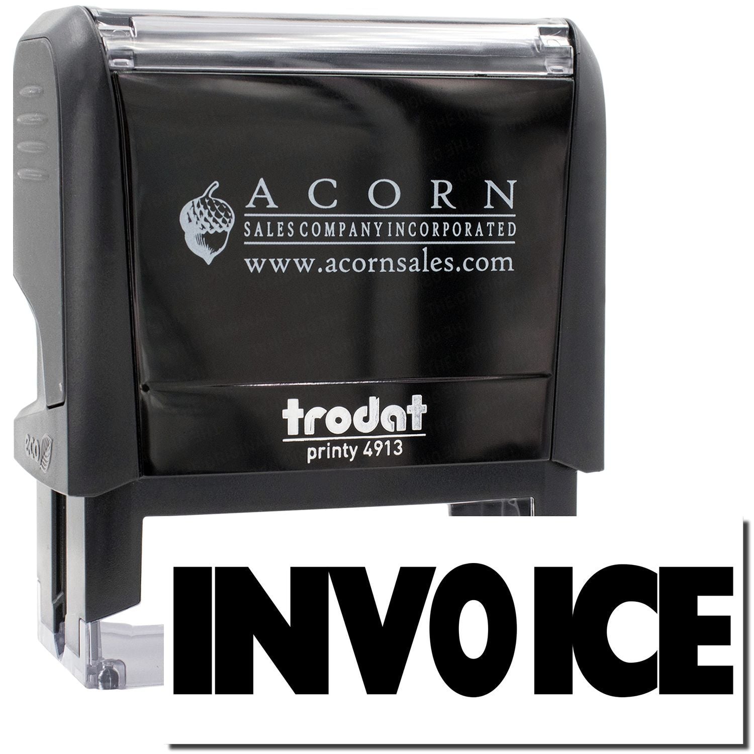 Acorn Sales Printy 4913 invoice stamp showing INVOICE imprint for quick document marking