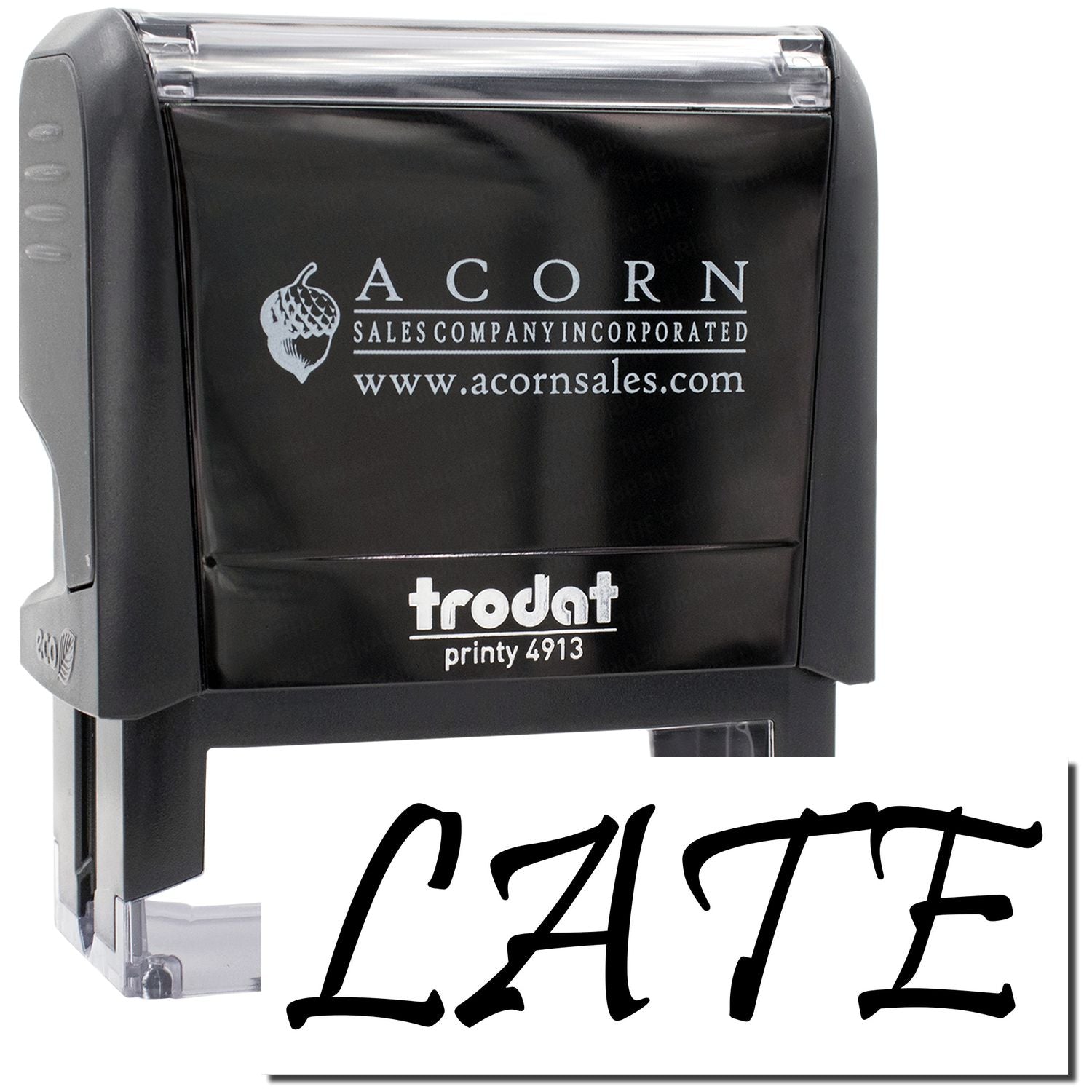 Trodat Printy 4913 self-inking stamp showing Acorn Sales Company Inc logo and www.acornsales.com