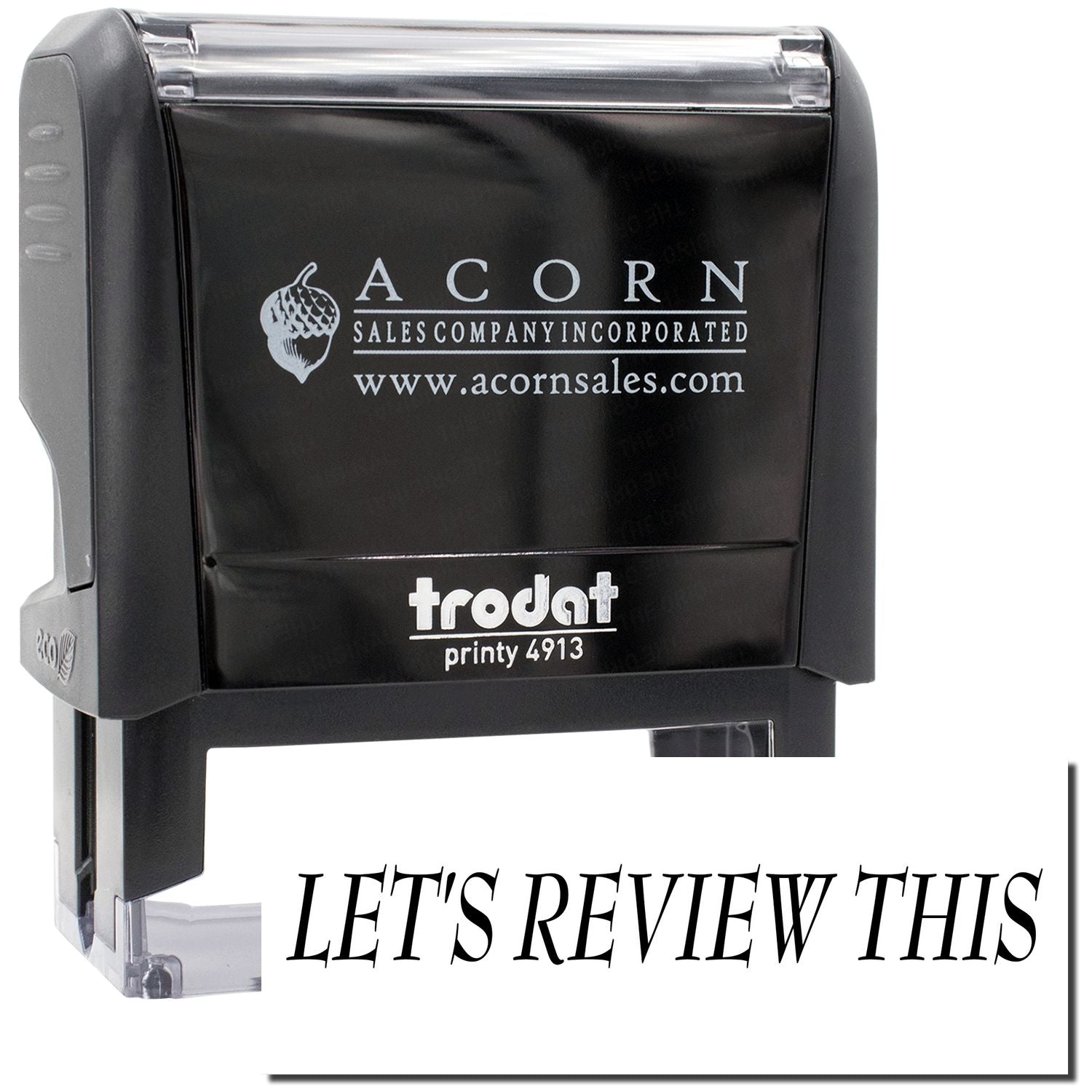 Acorn Sales Printy 4913 self-inking stamp showing acornsales.com logo for product review