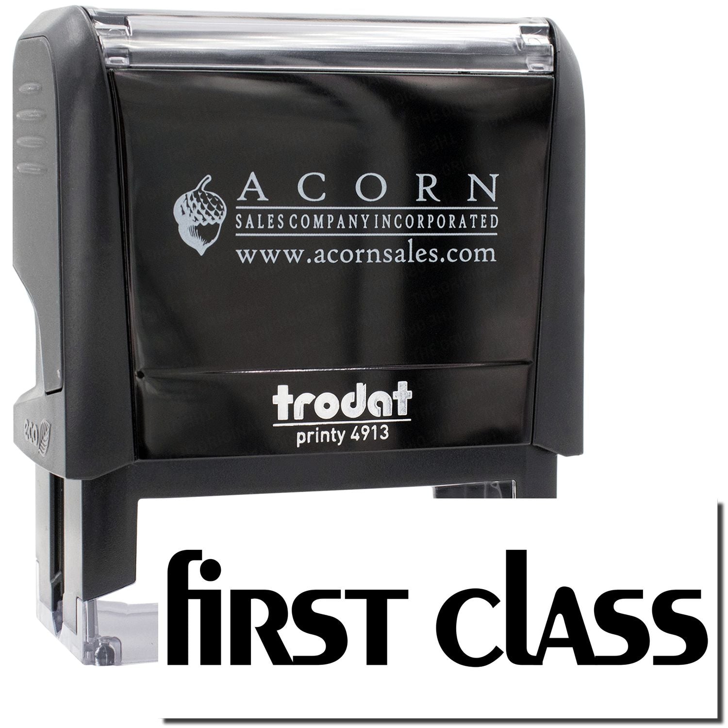 Acorn Sales printy 4913 First Class mail stamp with acornsales.com branding for accurate mailing labels and postage.