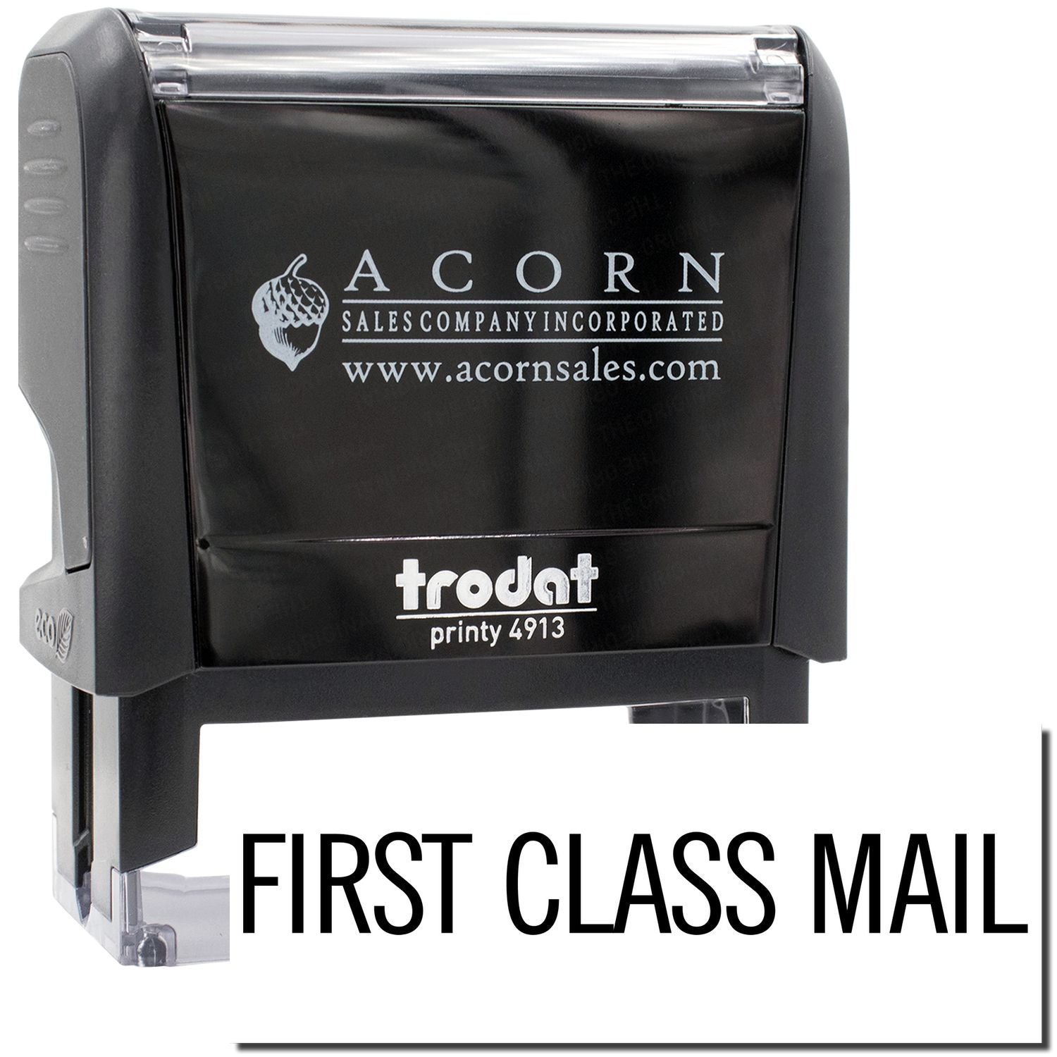 Acorn Sales Company Incorporated First Class Mail printing stamp showing Printy 4913 imprint for postal labeling and mailing services.