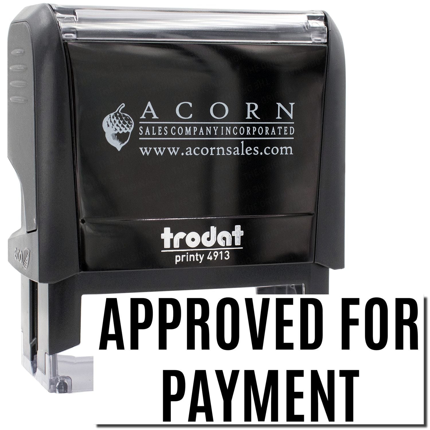Acorn Sales Company payment stamp showing Approved for Payment, used to mark invoices for payment processing and shipping records.