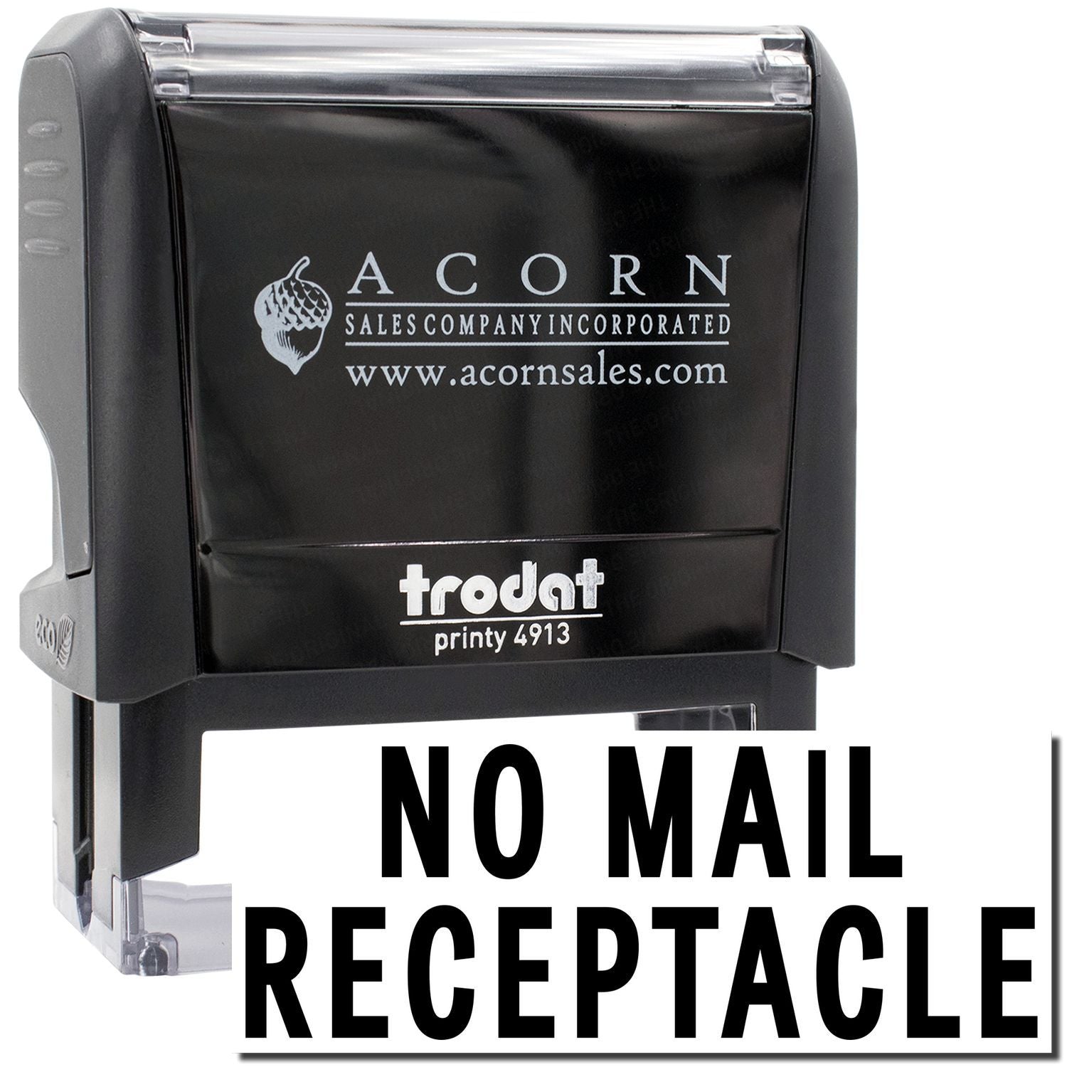 Acorn Sales printy 4913 stamp cartridge labeled NO MAIL RECEPTACLE for mail service signage.