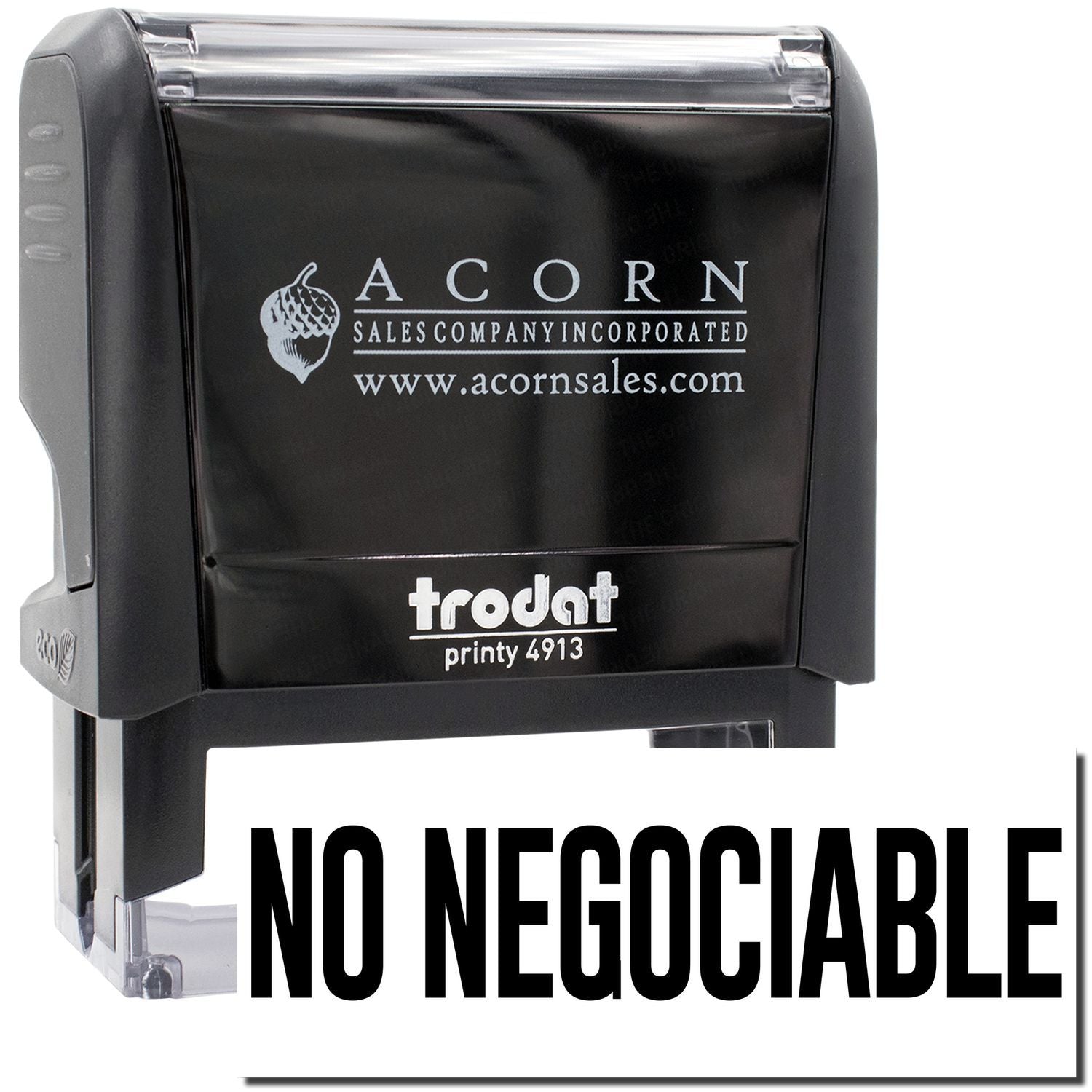 Acorn Sales Incorporated stamp showing NO NEGOCIABLE for secure contracts, invoicing, and payment document verification.