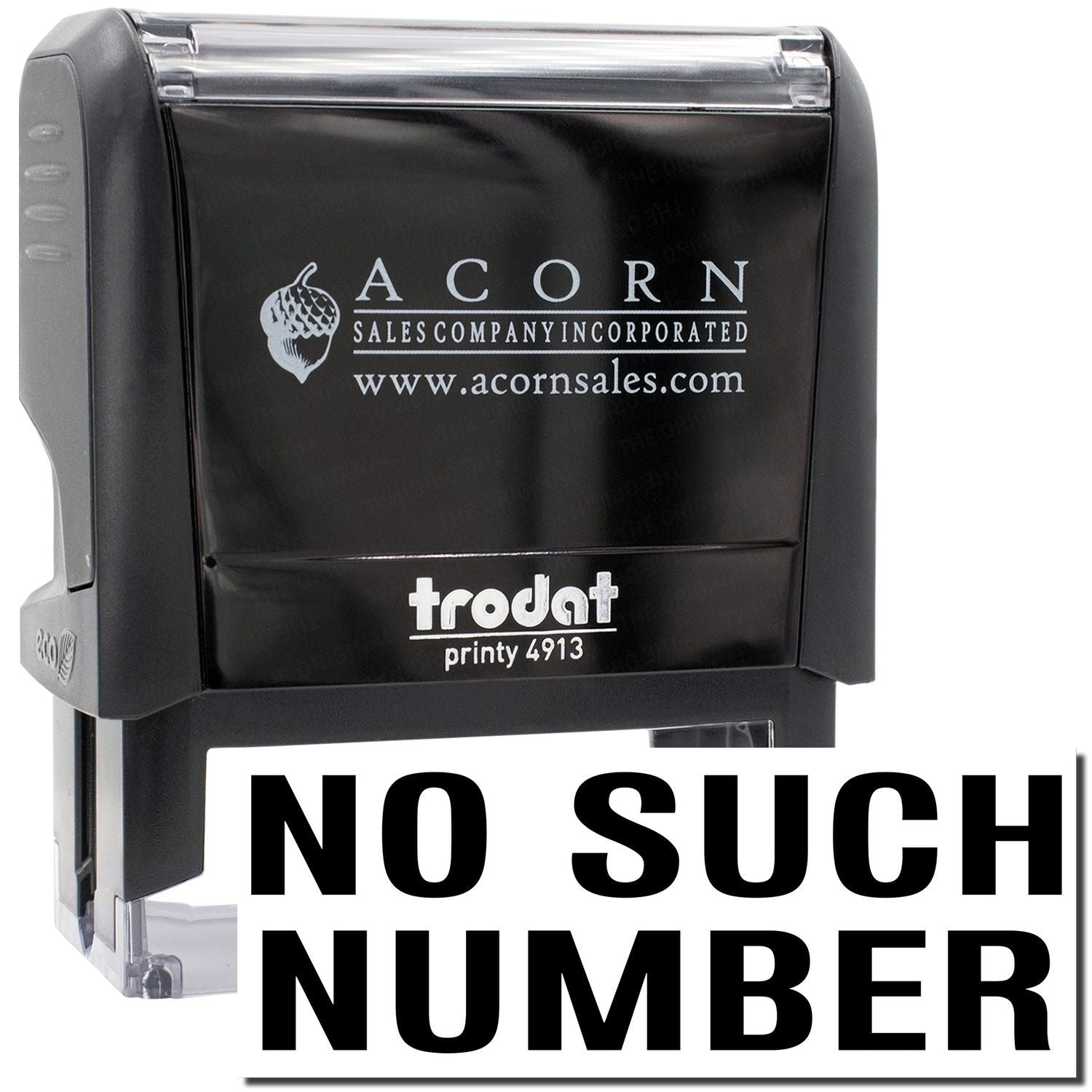 Acorn Sales Printy 4913 stamp for invalid requests showing No Such Number message on mail processing.
