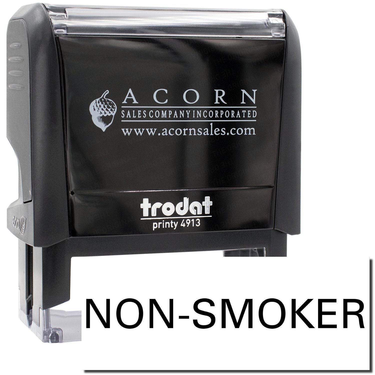 Acorn Sales non-smoker self-inking stamp, Printy 4913 marking documents and property listings with NON-SMOKER.