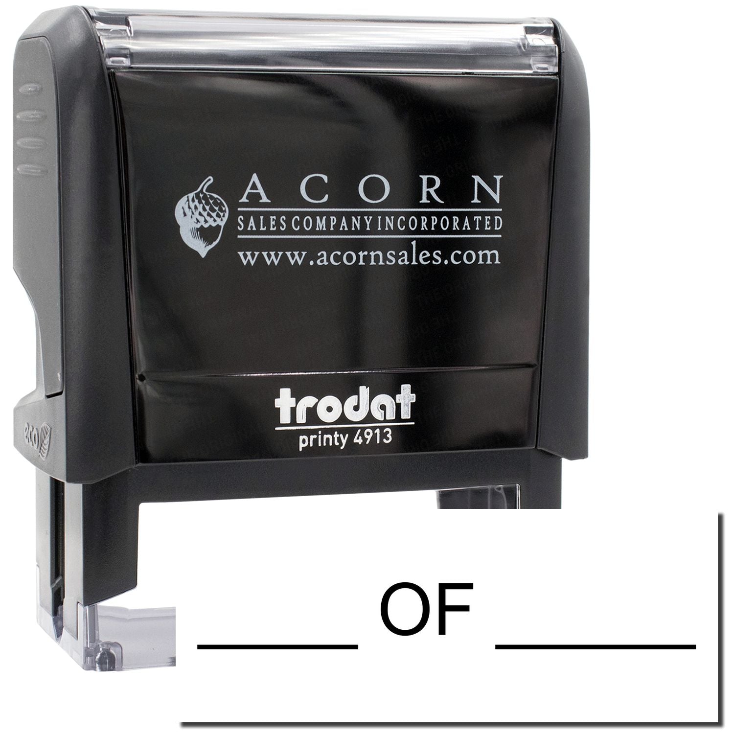 Acorn Sales self-inking Trodat Printy 4913 stamp with Acorn Sales Company Incorporated logo and website for business marking