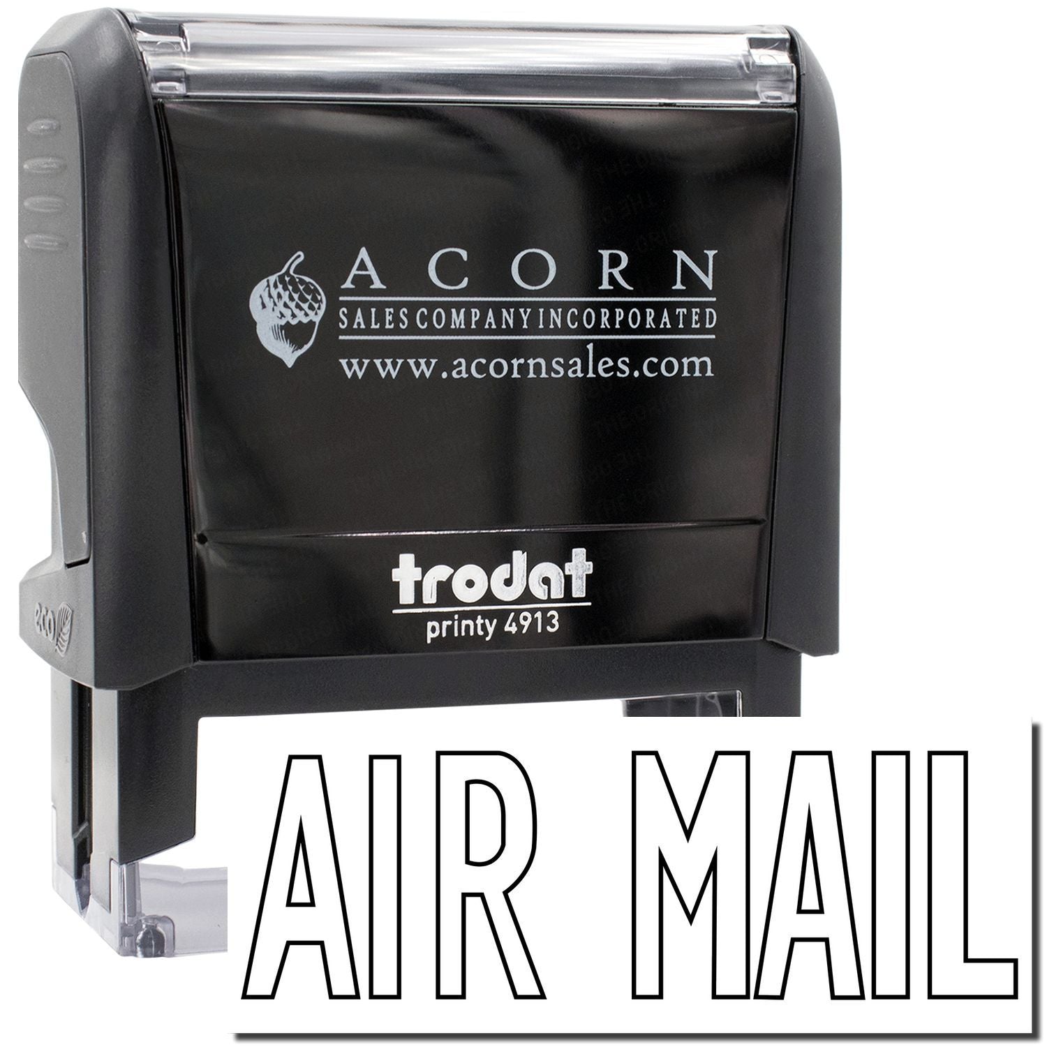 Acorn Sales branded Printy 4913 AIR MAIL stamp with acornsales.com logo for shipping and mail marking