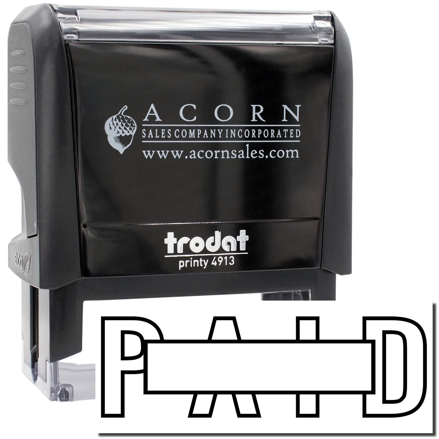 Acorn Sales Company Inc. branded self-inking stamp on Trodat Printy 4913, showing acornsales.com logo and website.