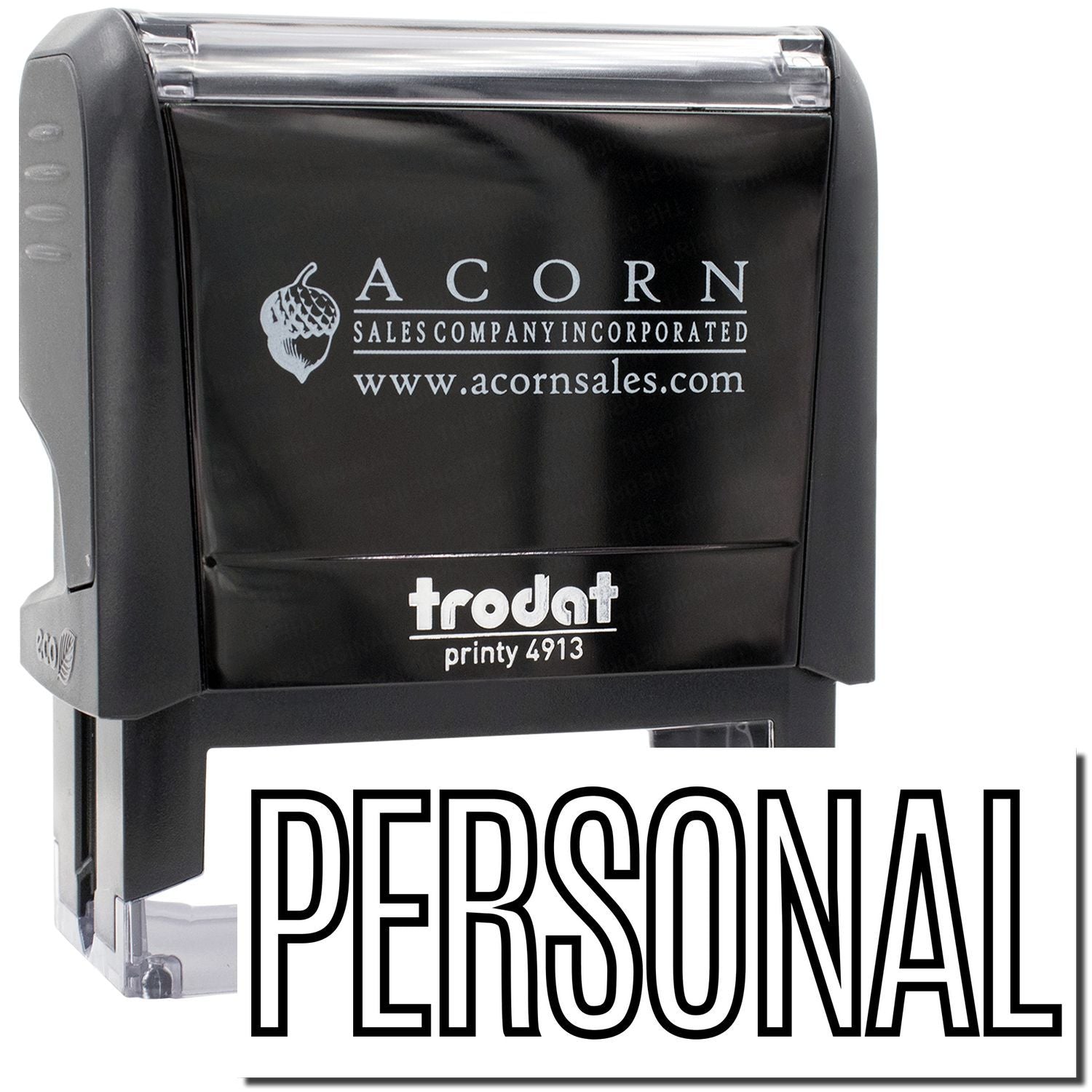 Acorn Sales branded Trodat Printy 4913 self-inking stamp with acornsales.com, for PERSONAL document marking.