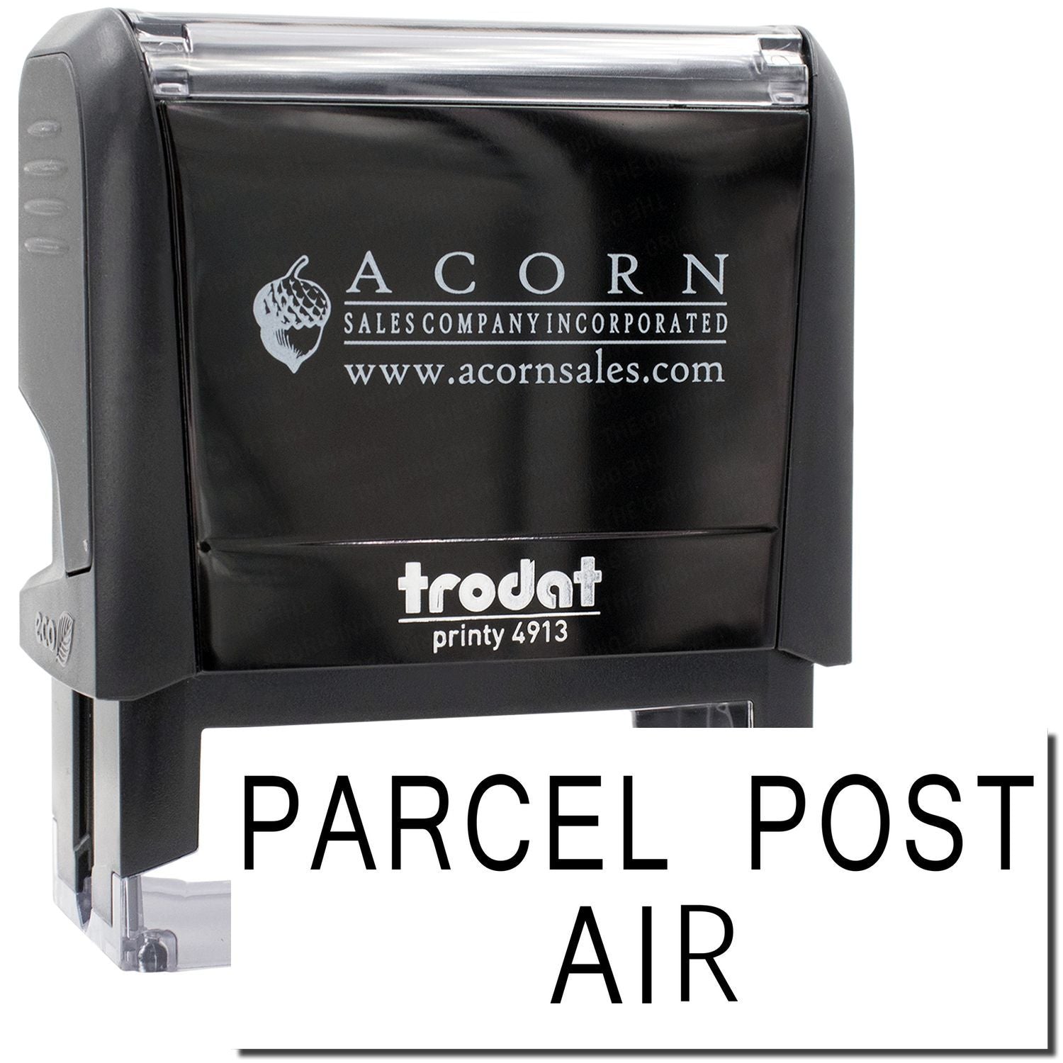 Acorn Sales Trodat Printy 4913 parcel post air stamp with AcornSales.com logo for shipping postage and mail processing labels.