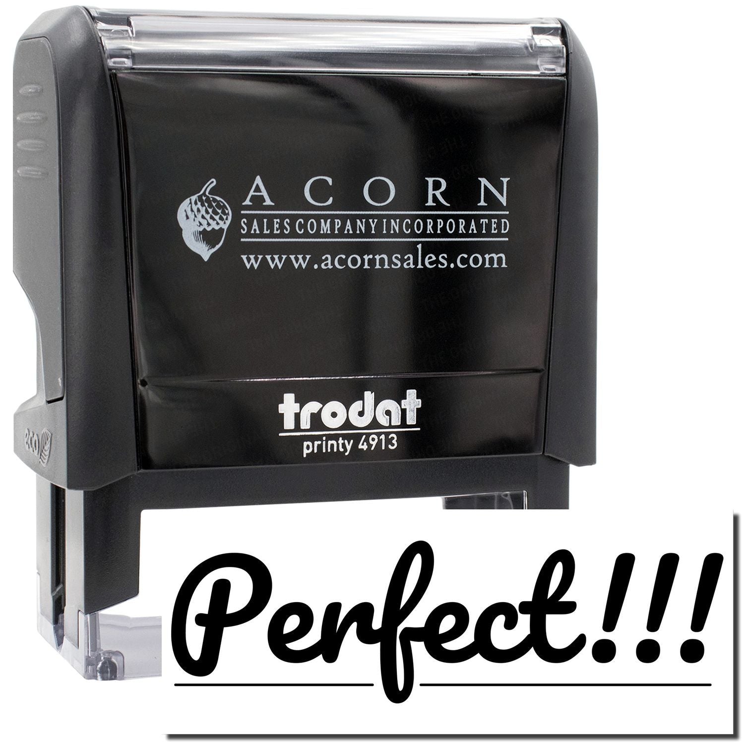 Custom Trodat Printy 4913 stamp for Acorn Sales Company Incorporated, showing acornsales.com and company logo text.