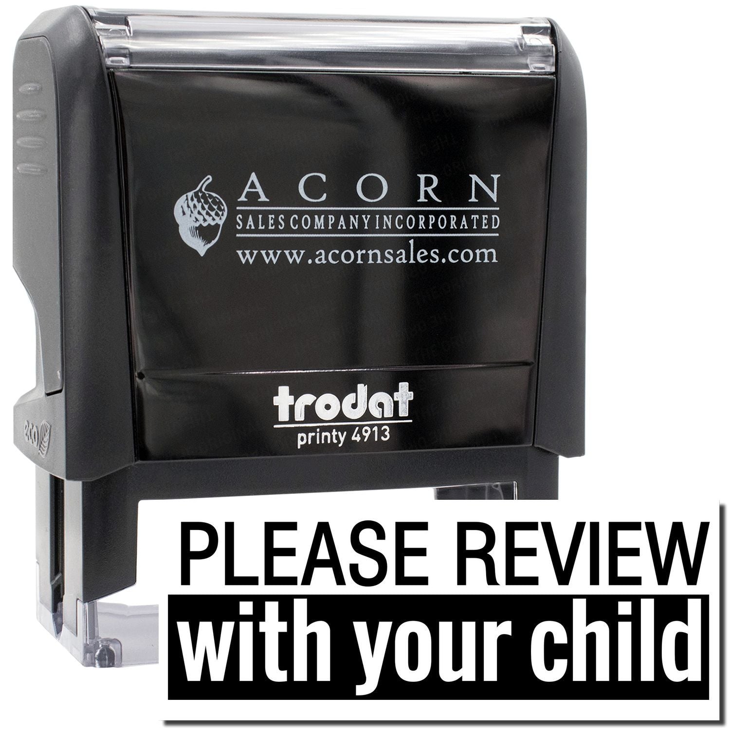 Acorn Sales Printy 4913 self-inking stamp with sales company logo, for imprinting branded messages