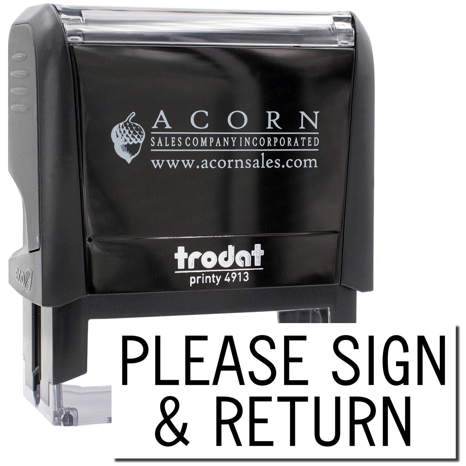 Acorn Sales Company Inc. Trodat Printy 4913 stamp reads Please Sign & Return for documents, acornsales.com