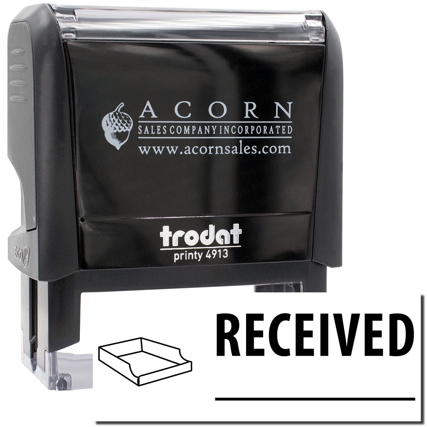 Acorn Sales replacement Front Printy 4913 stamp cartridge, black housing labeled RECEIVED for reliable printing.